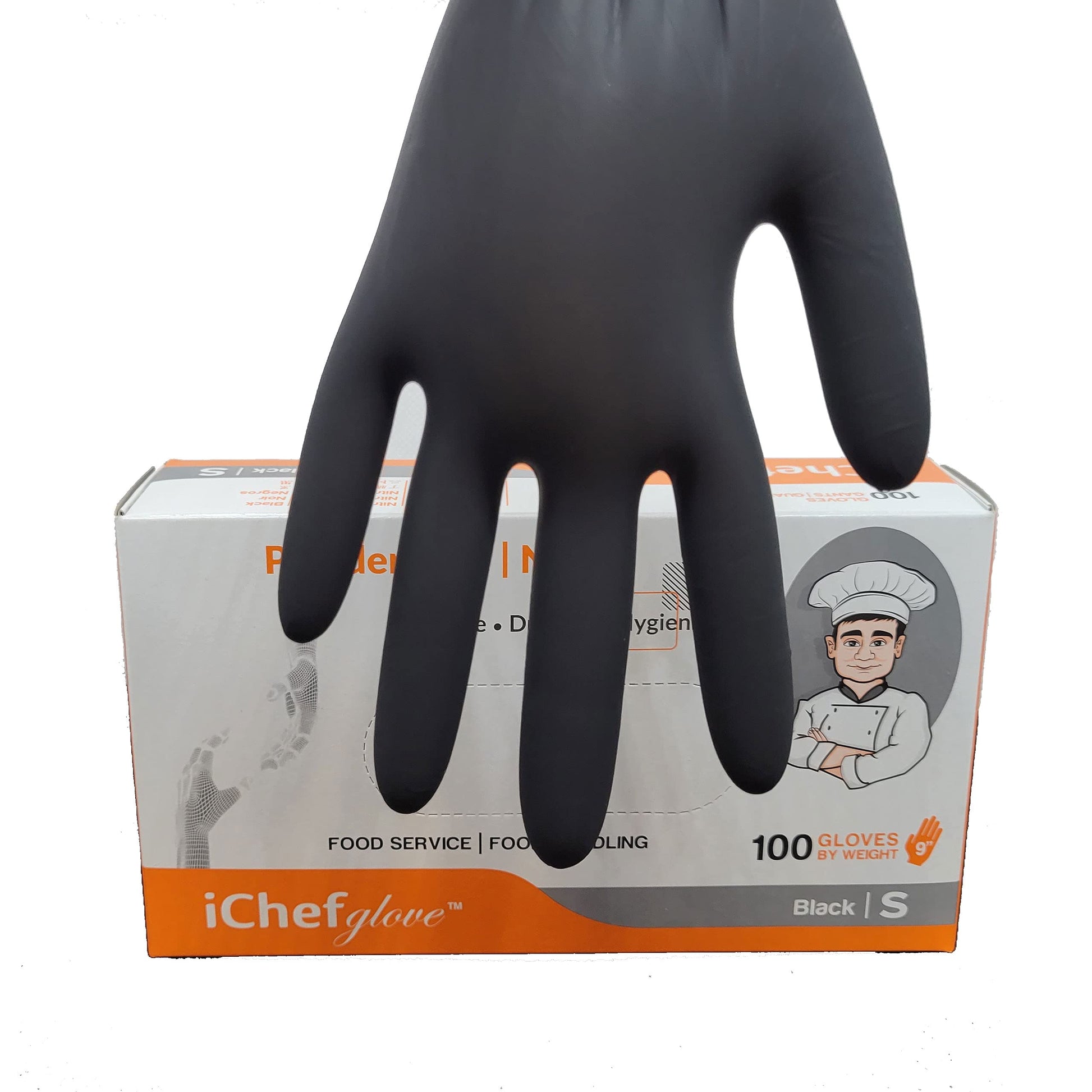 Ichef glove 100 guantes de nitrilo para manipulación de alimentos, color negro, sin polvo (mediano)