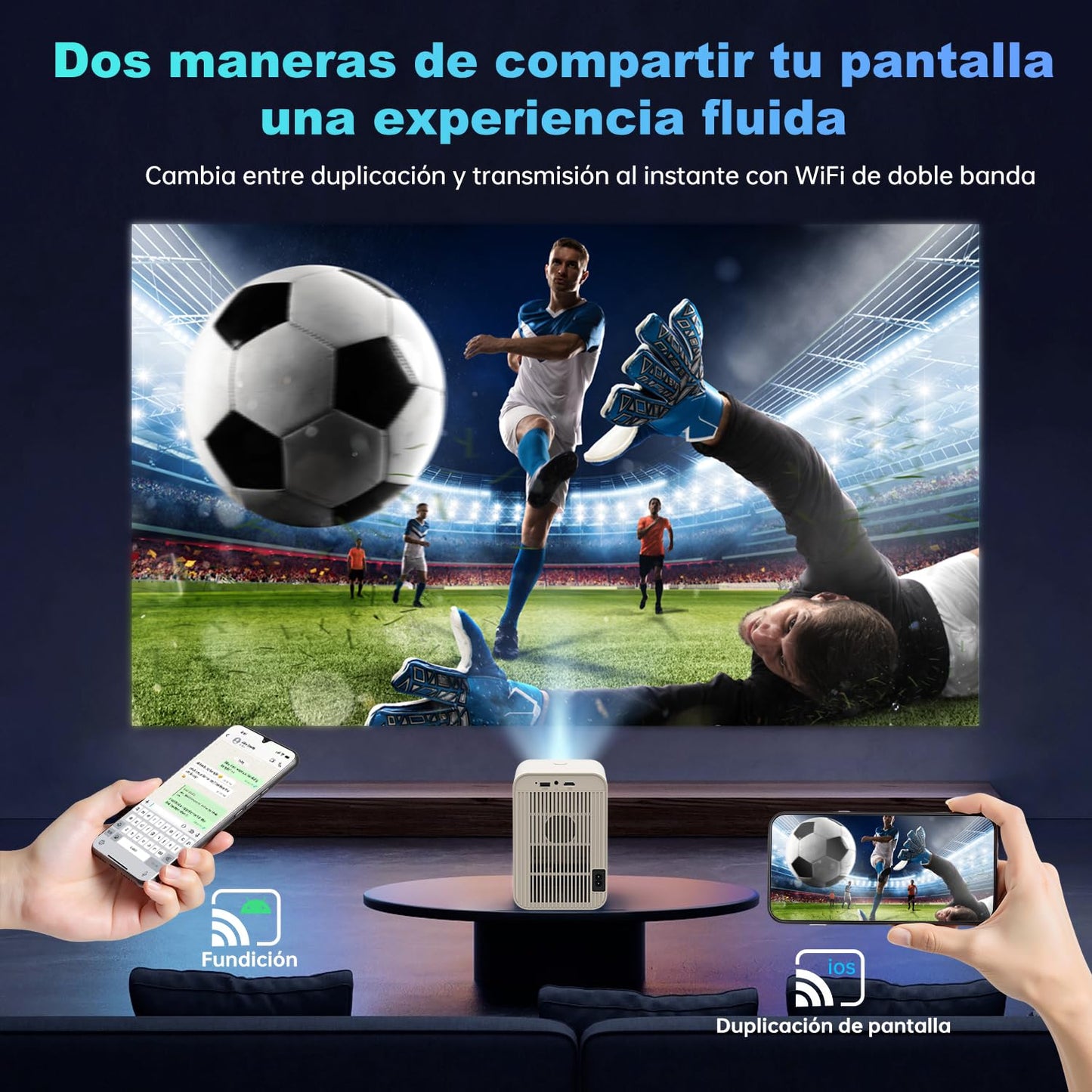 AOC 1080P Proyector Inteligente,300 ANSI & 12000 lúmenes,Enfoque automático y Android 12 Proyectores con Wifi6 y Bluetooth5,proyector portátil teléfono & HDMI,para Uso doméstico y Exterior
