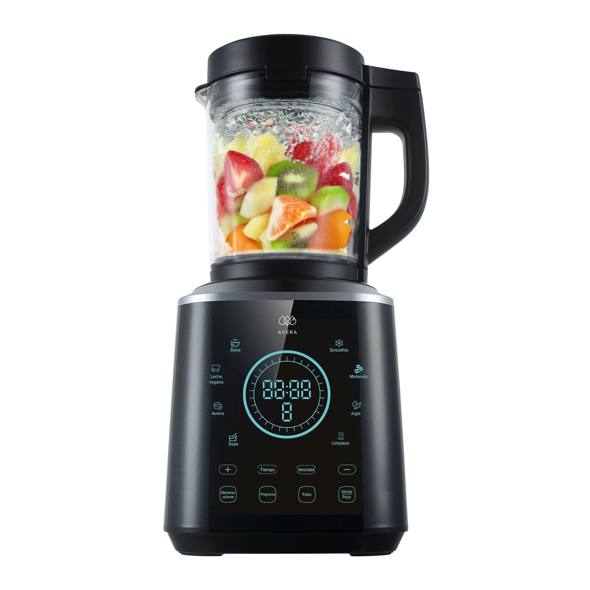 AVERA Licuadora profesional digital 4 en 1 con vaso de vidrio borosilicato de 1.7 L Resistente a 450°C, 1200 W, 10 Velocidades y 12 Funciones | LIC01P