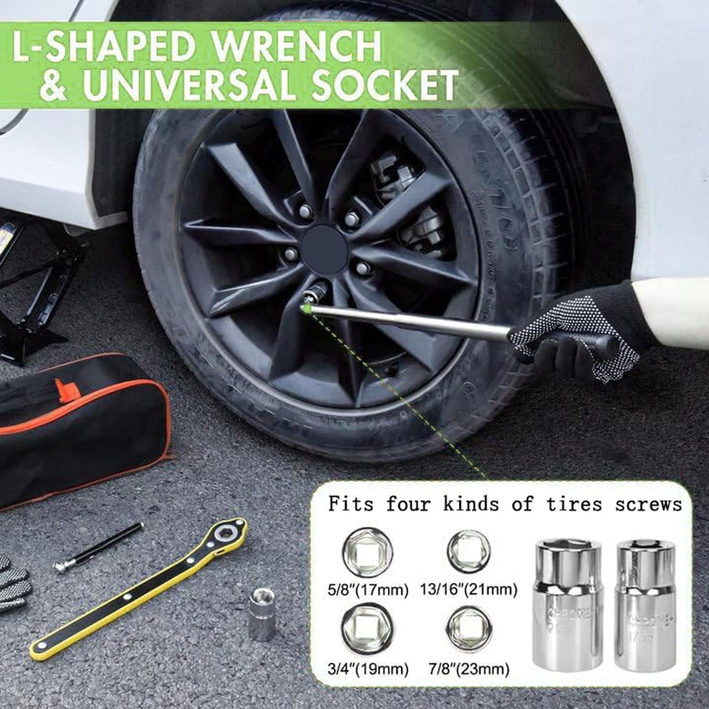 Gato de Tijera Vikarland Negro Kit Portátil para Coche de 2 Toneladas para Emergencias