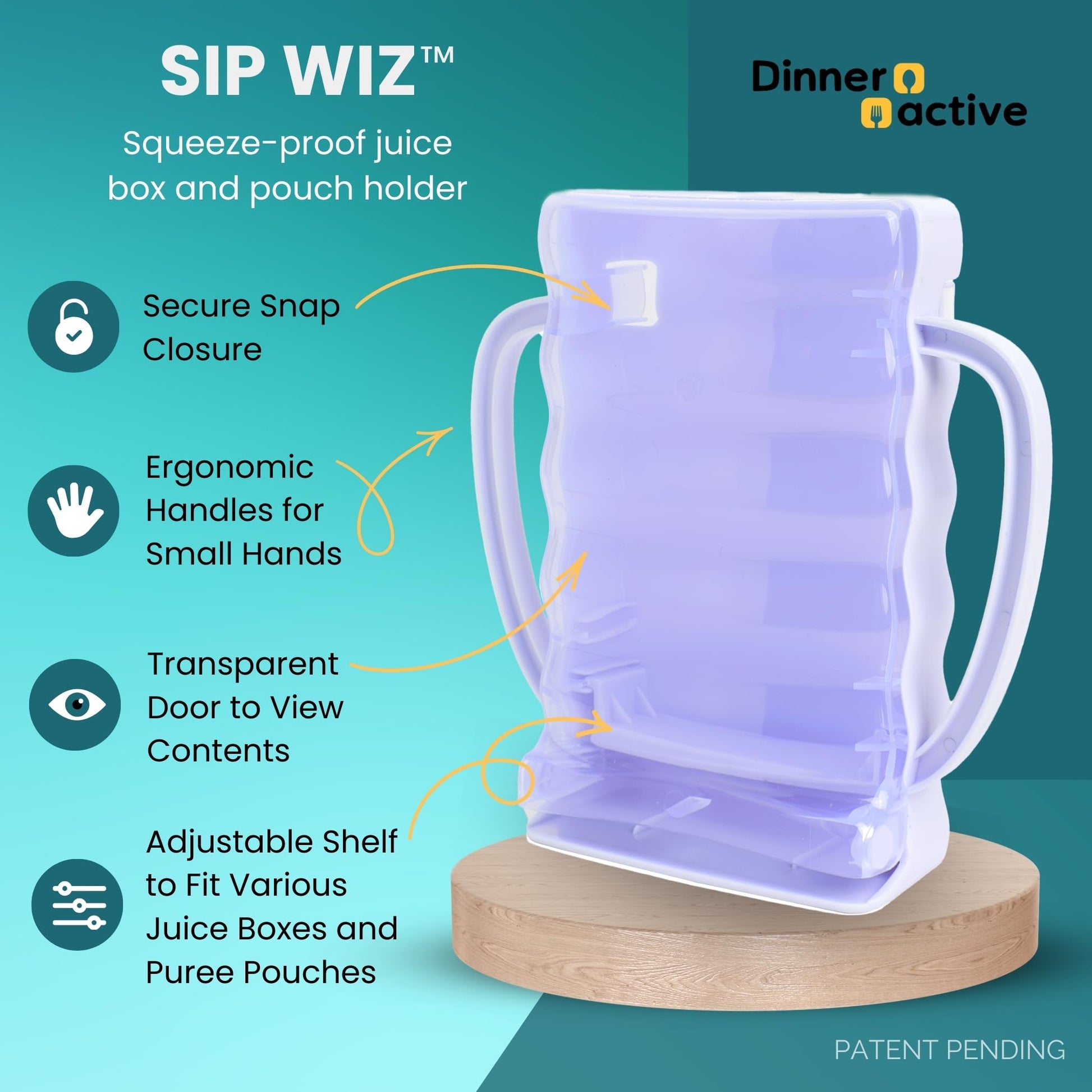 Dinneractive Sip Wiz - Soporte para bolsa de bebé sin apretar, bolsas de alimentos y caja de jugo, bolsa de yogur anticongelante, reutilizable, esencial para niños pequeños