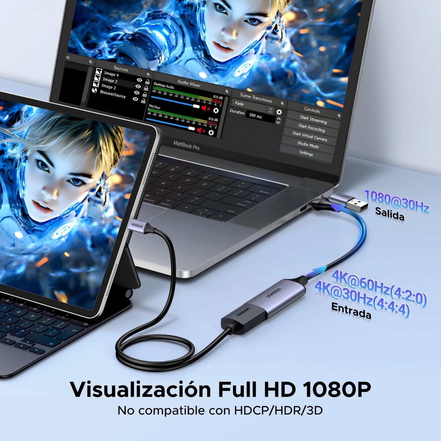 UGREEN Capturadora de Video HDMI a USB-A/C Unidireccional, Full HD 1080p@30Hz USB 2.0 Captura para Streaming, Conferencias, No Compatible con TV o Proyecto