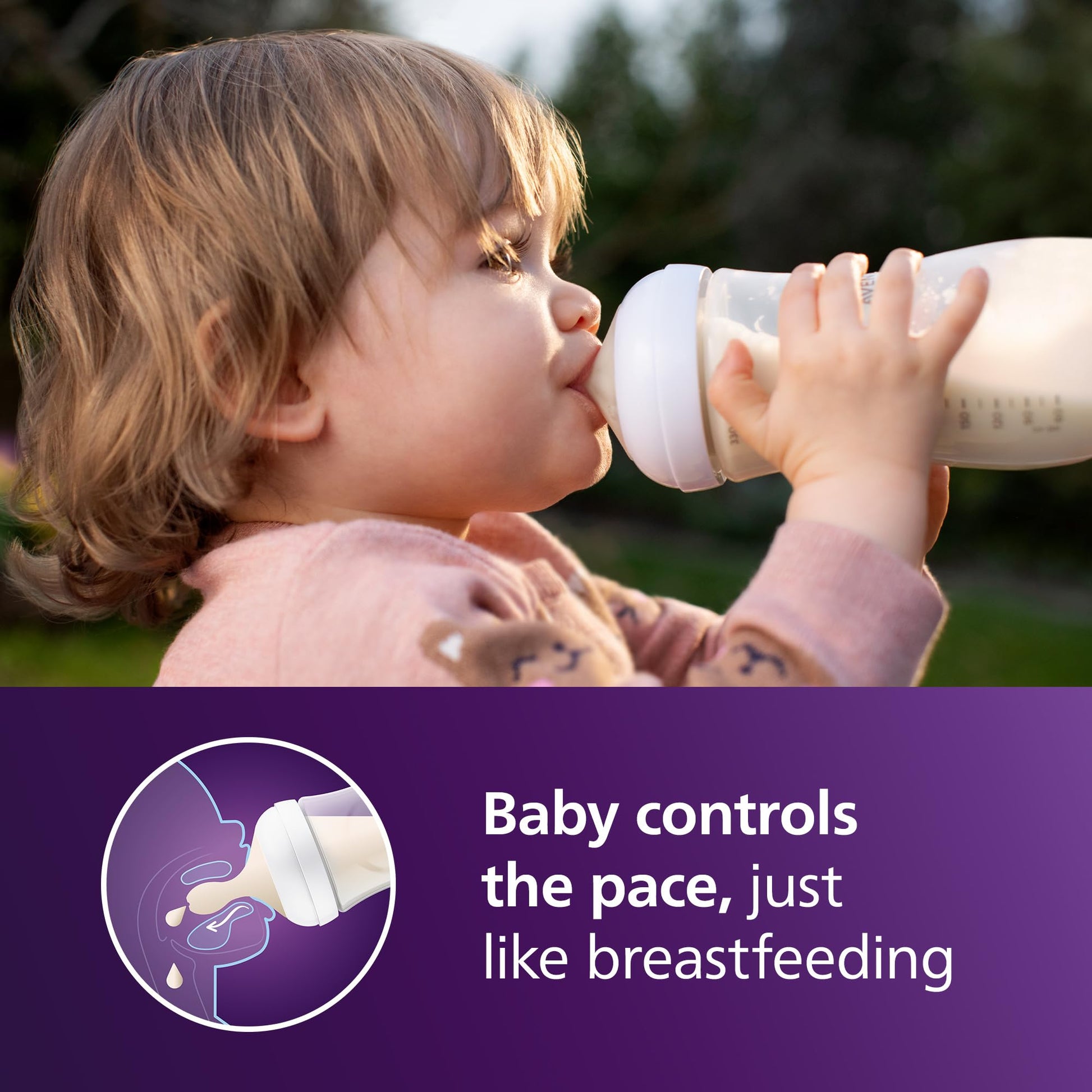 Biberón Philips AVENT Transparente Natural con Pezón de Respuesta Natural 11 Onzas 2 Unidades