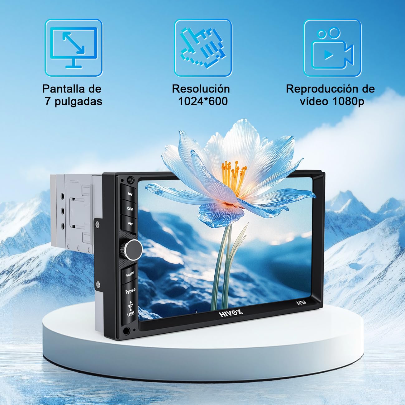 HIMICAR Autoestéreo para Carro de 7 Pulgadas con Pantalla Doble DIN, Solo DIN& Doble Design Estéreo Multifuncional para Automóvil, MP5, FM, AUX, TF, Cámara Trasera, GPS, Bluetooth