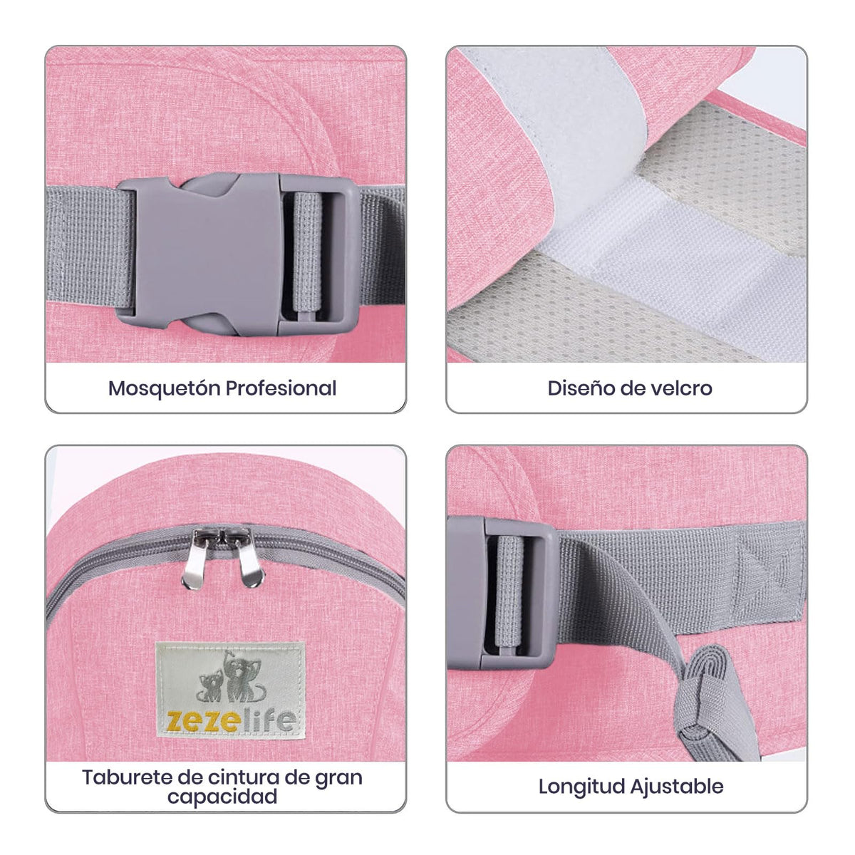 ZEZELIFE Portabebé Asiento de Cadera,Portador de Bebé Ergonómico Taburete de Cintura Algodón con Cinturón de Seguridad y Correa de Hombro Individual Posición Múltiple para Bebé Niños Recién Nacido 0-36 Meses
