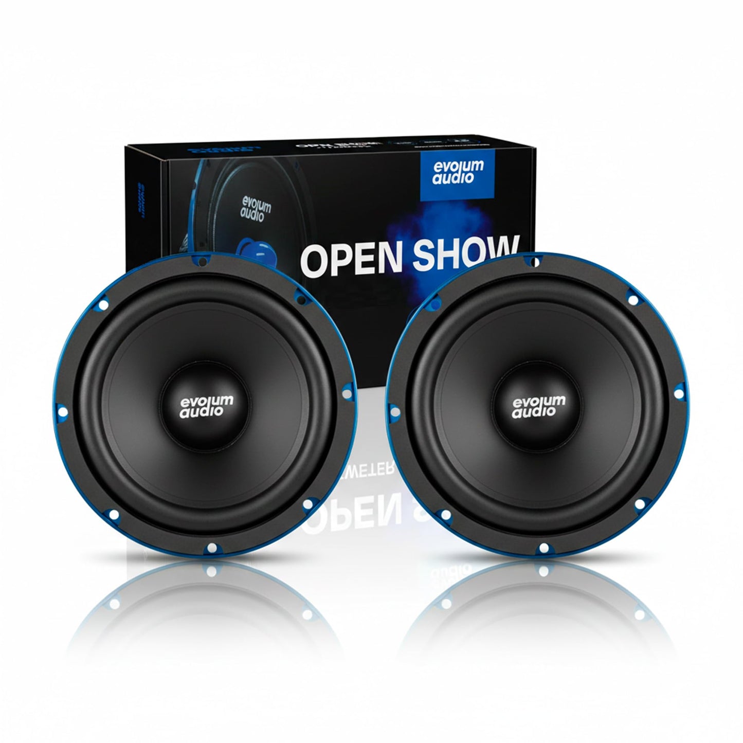 Evolum Audio - Kit Bocinas Medio Rango - Sonido Claro y Potente - Cono de Papel de Titanio - Potencia RMS de 200 W - Materiales de Calidad - Fácil Instalación - Modelo Open Show (8 in)