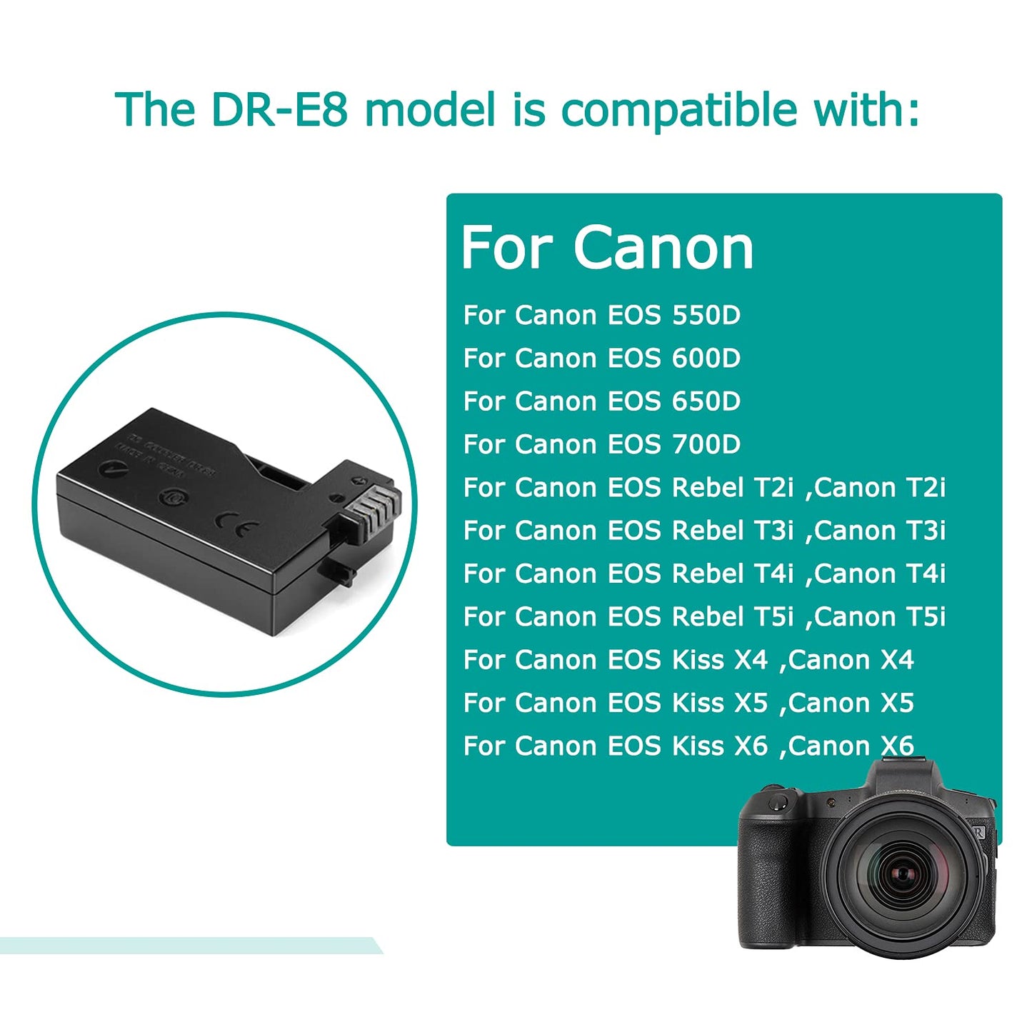 USB Línea De Conducción DC 8.4V ACK-E8 + DR-E8 LP-E8 LP E8 Batería Virtual Para Canon EOS 550D 600D 650D 700D T2i T3i T4i T5i X4 X5 X6