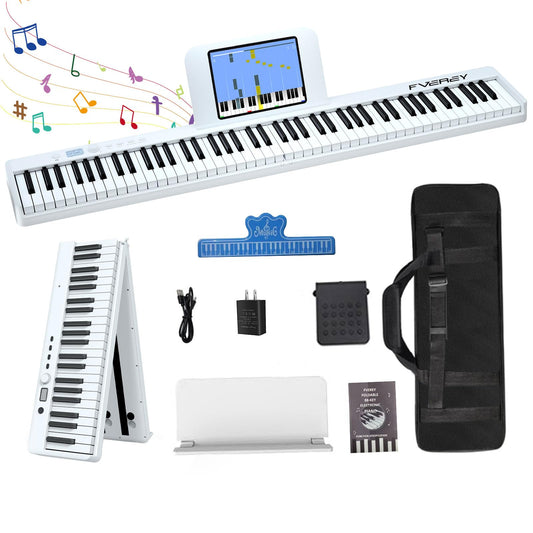 FVEREY Teclado de piano plegable de 88 teclas, teclado semipesado de tamaño completo, teclado musical portátil de piano de viaje, soporte MIDI Bluetooth piano eléctrico para principiantes, blanco