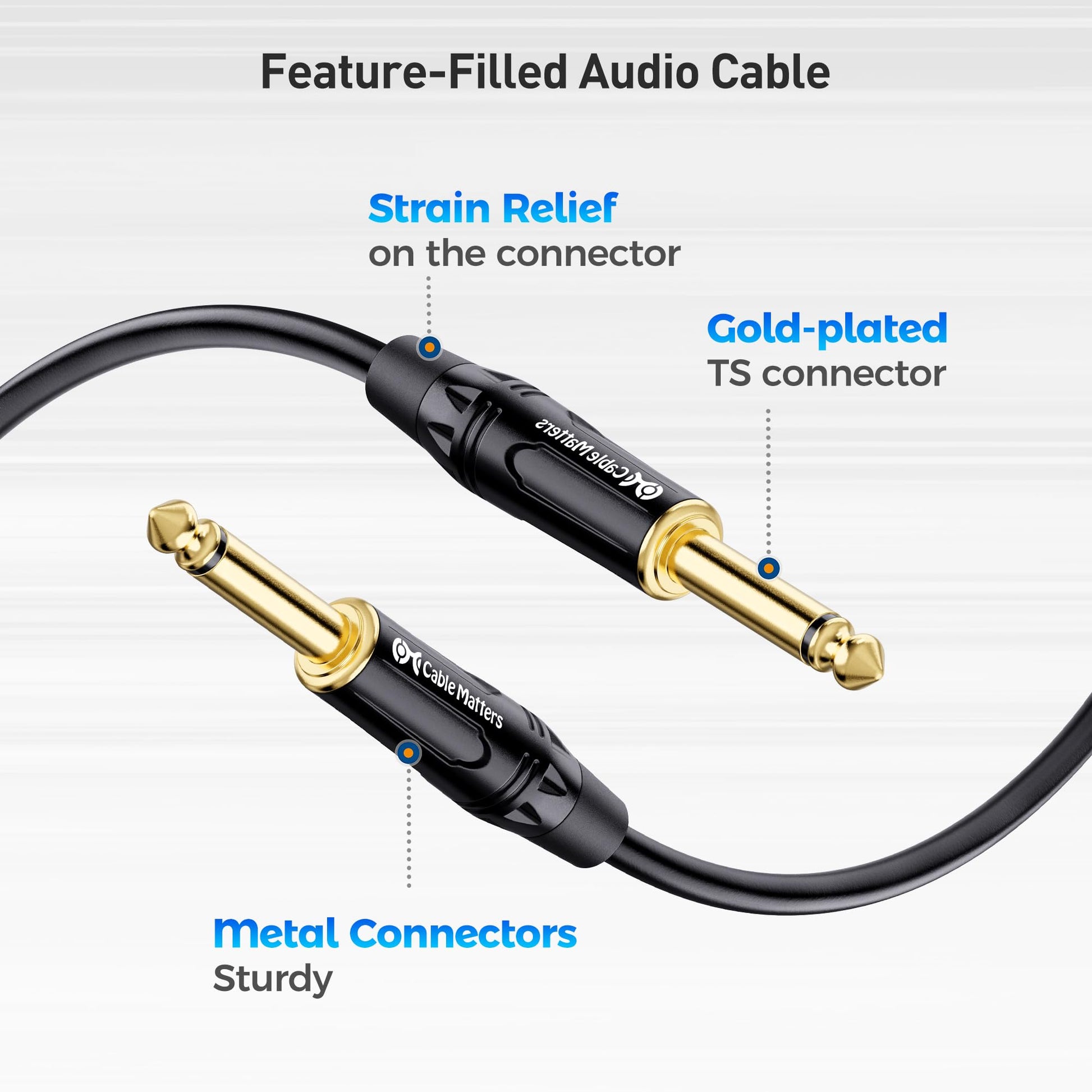 Cable Matters Paquete de 2 cables de guitarra eléctrica TS a TS de 1/4 pulgadas (cable de 1/4) 6 pies