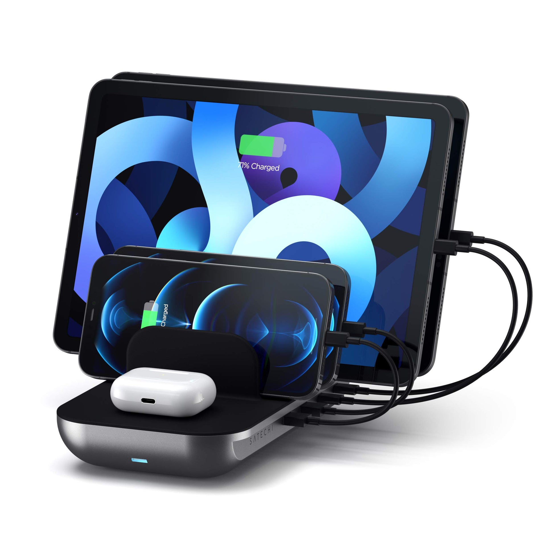 Estación de Carga Multi Dispositivos SATECHI Dock5 Gris con Carga Inalámbrica para iPad, iPhone y AirPods