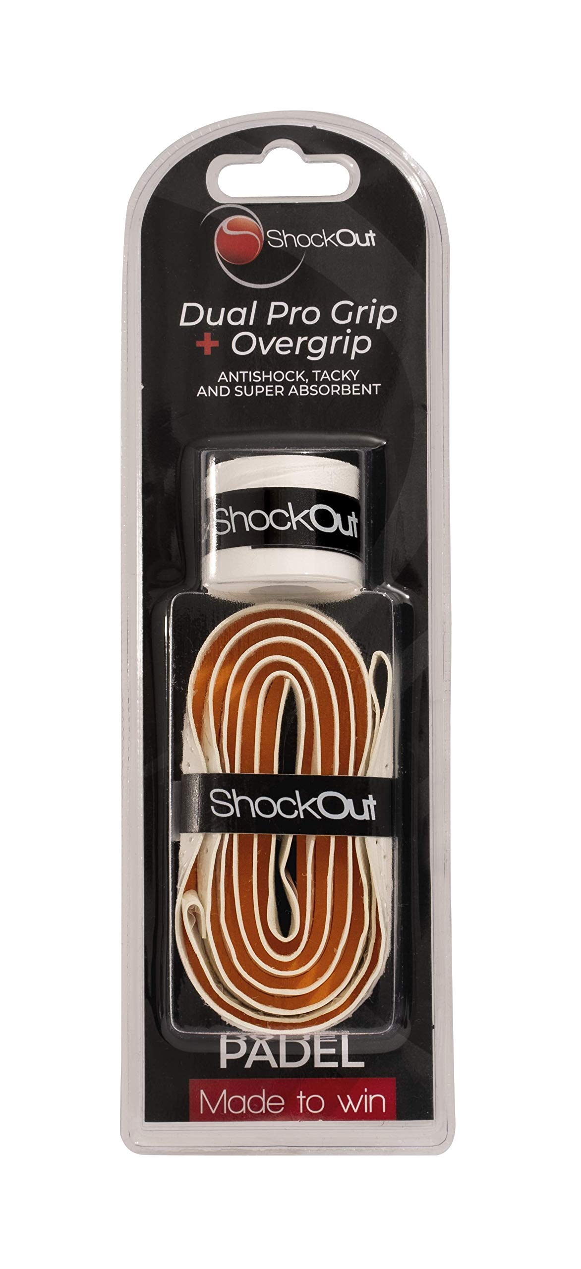 Grip y Overgrip ShockOut Dual Pro blanco naranja con Sistema Combinado de Absorción de Impactos para Deportes de Raqueta