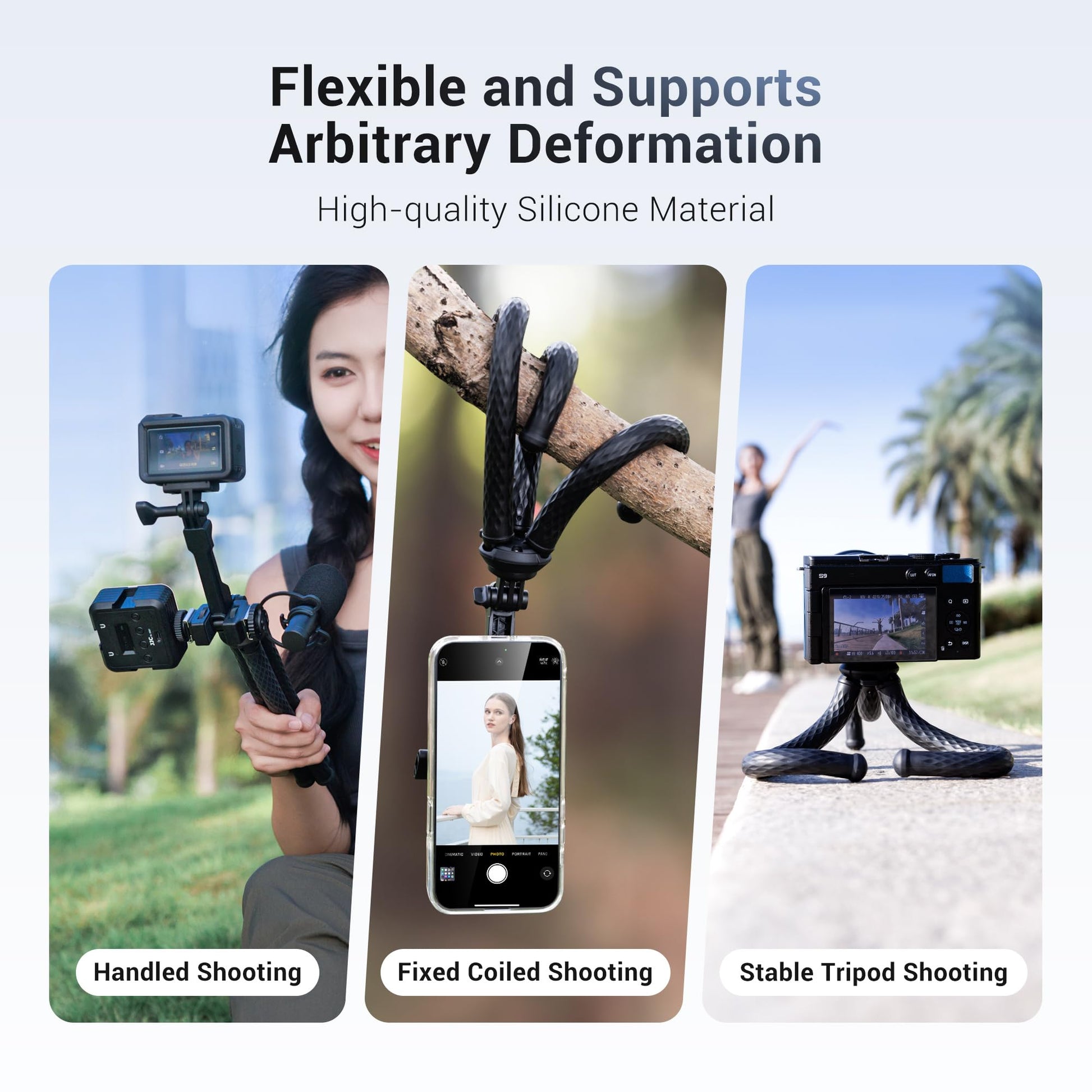 JJC - Trípode magnético flexible para iPhone, trípode de pulpo plegable con tornillo de 1/4 pulgadas y soporte Gopro compatible con iPhone, Android, iPhone, cámara digital Gopro para grabación de