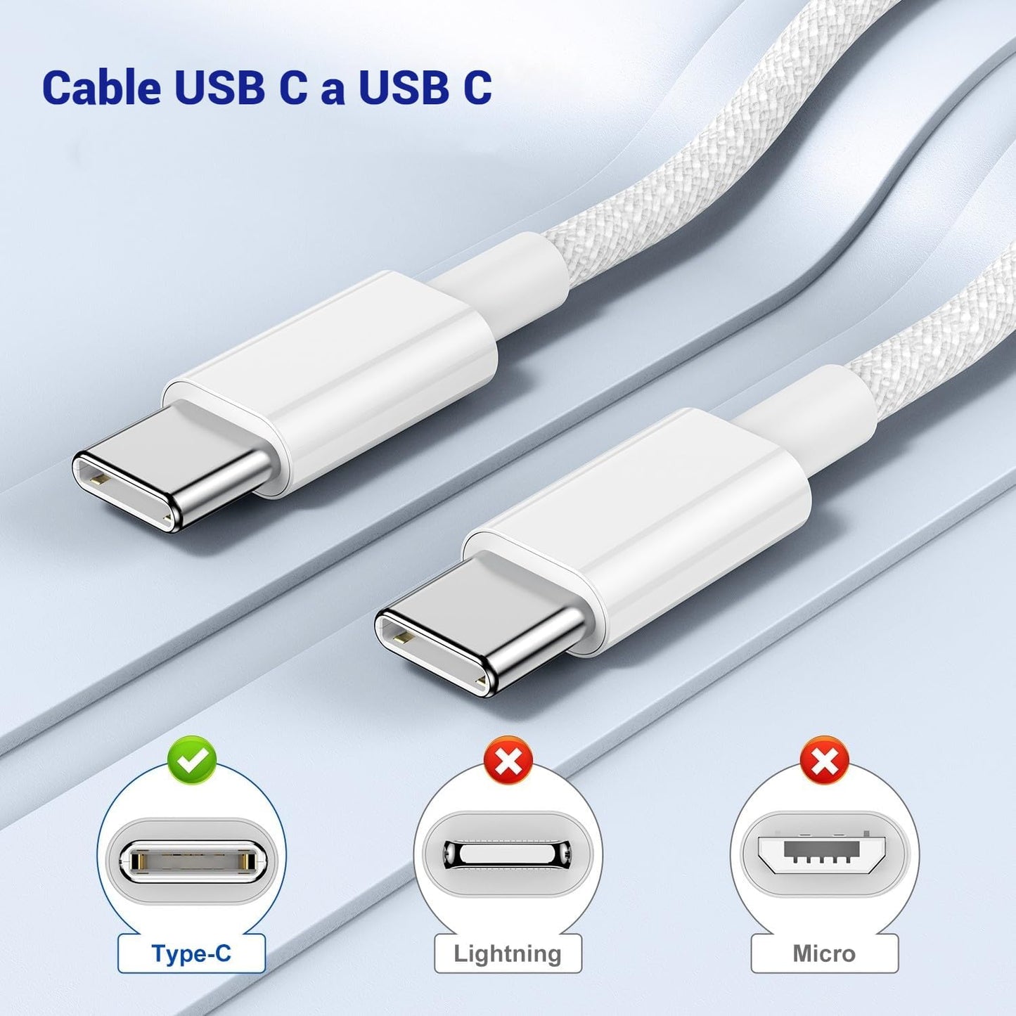 Cable USB C Yoele Blanco Carga Rápida Trenzado 1M 60W para iPhone, Galaxy y más