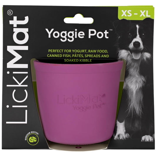 LICKIMAT Yoggie Pot - Distracción, diversión y enriquecimiento Dispensador de goma de larga duración para todos los tamaños de perros y alimentador lento para perros pequeños. The Newest LickiMat