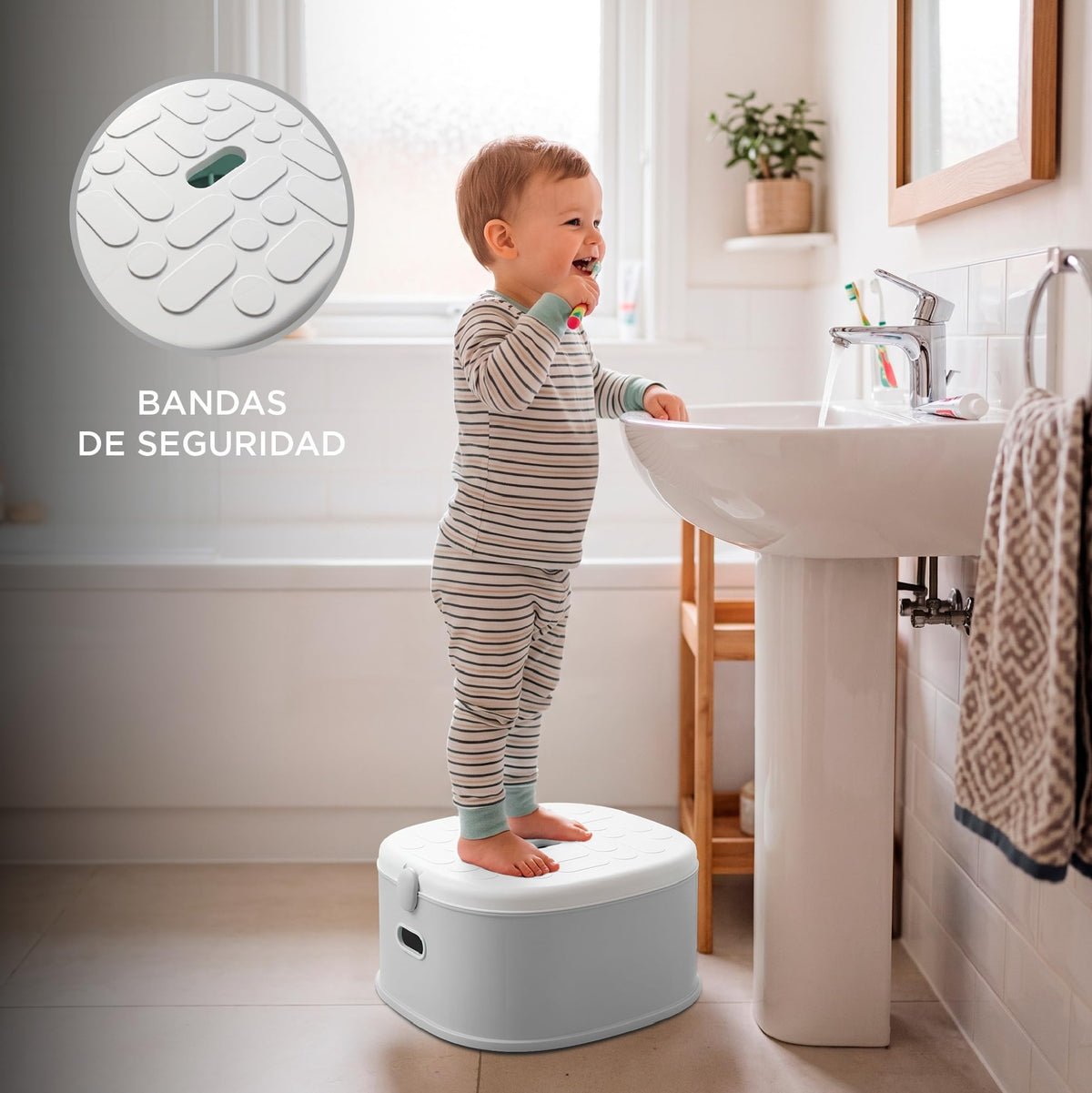 BEBBLY Bañito Entrenador Infantil 3 en 1, Bacinica, Asiento Reductor y Banco con Almacenamiento Antiderrapante para Niños de 6 Meses a 3 Años, Fácil de Limpiar, para Aprender a ir al Baño (Gris)