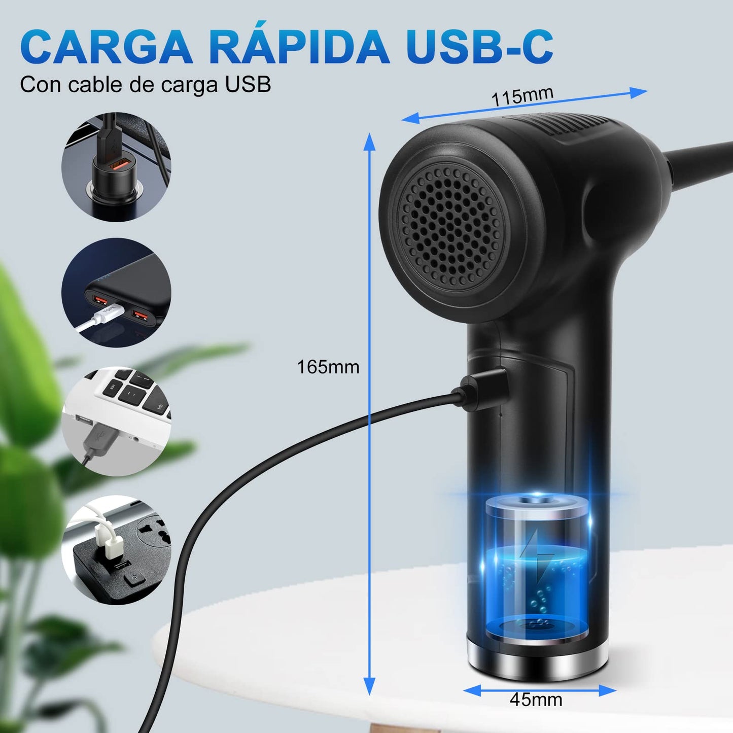 Soplador de Aire Recargable Plumero de Aire Eléctrico 2 en 1 para Limpiar Ordenadores y Aparatos Electrónicos