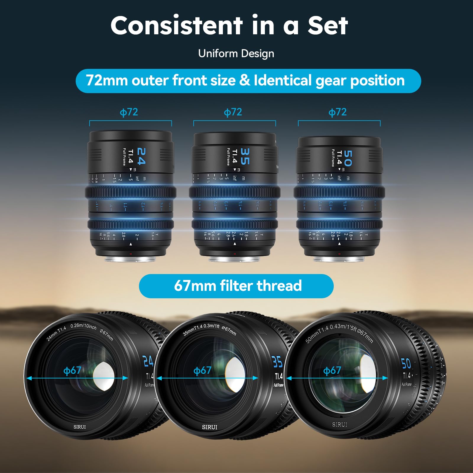 SIRUI VP-1 Vision Prime 1 T1.4 Lente de cine de marco completo, lente de cine de enfoque manual de 50 mm con montaje E preinstalado, soportes intercambiables RF/Z/L (negro)