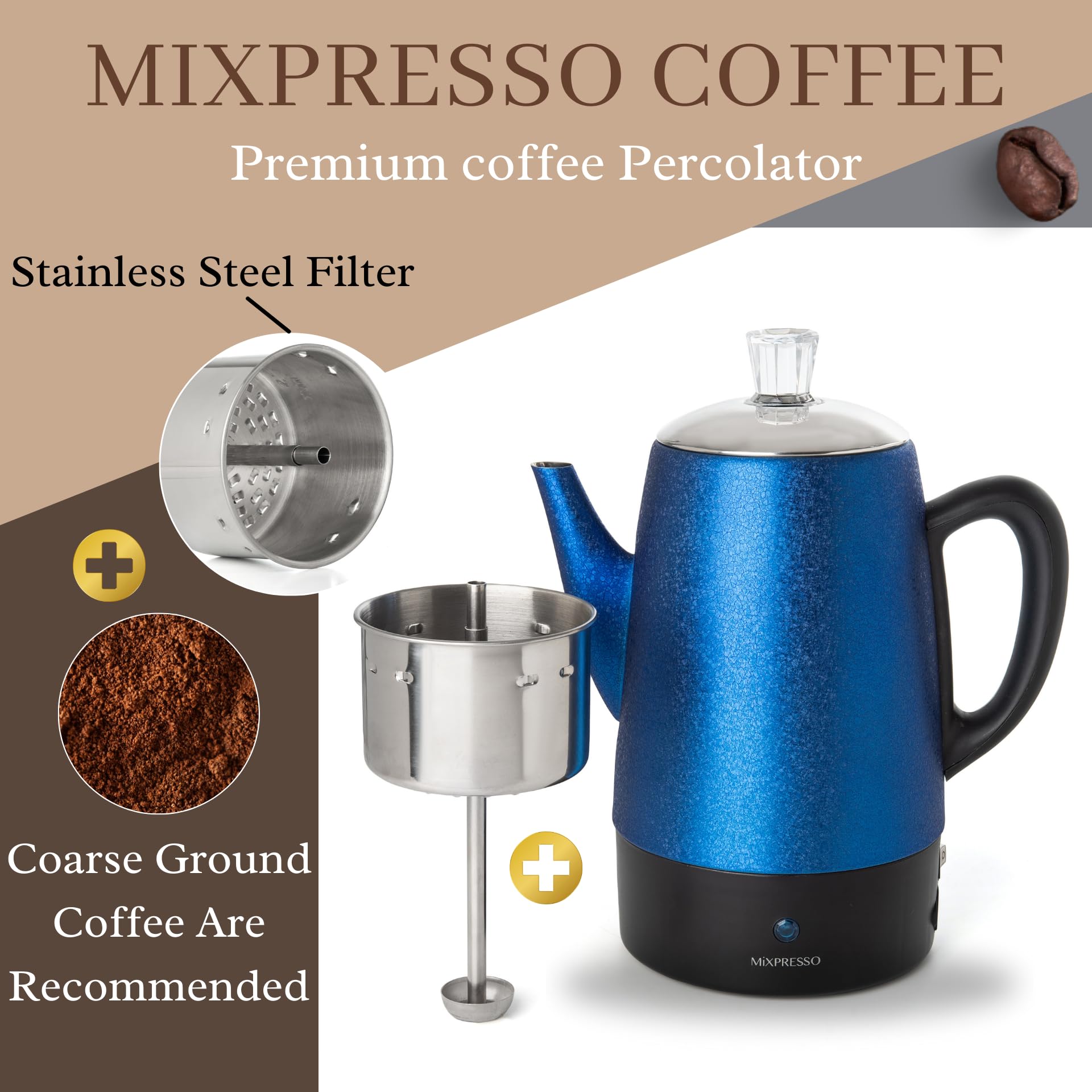 Cafetera Eléctrica Mixpresso Acero Inoxidable con Función de Mantener el Calor
