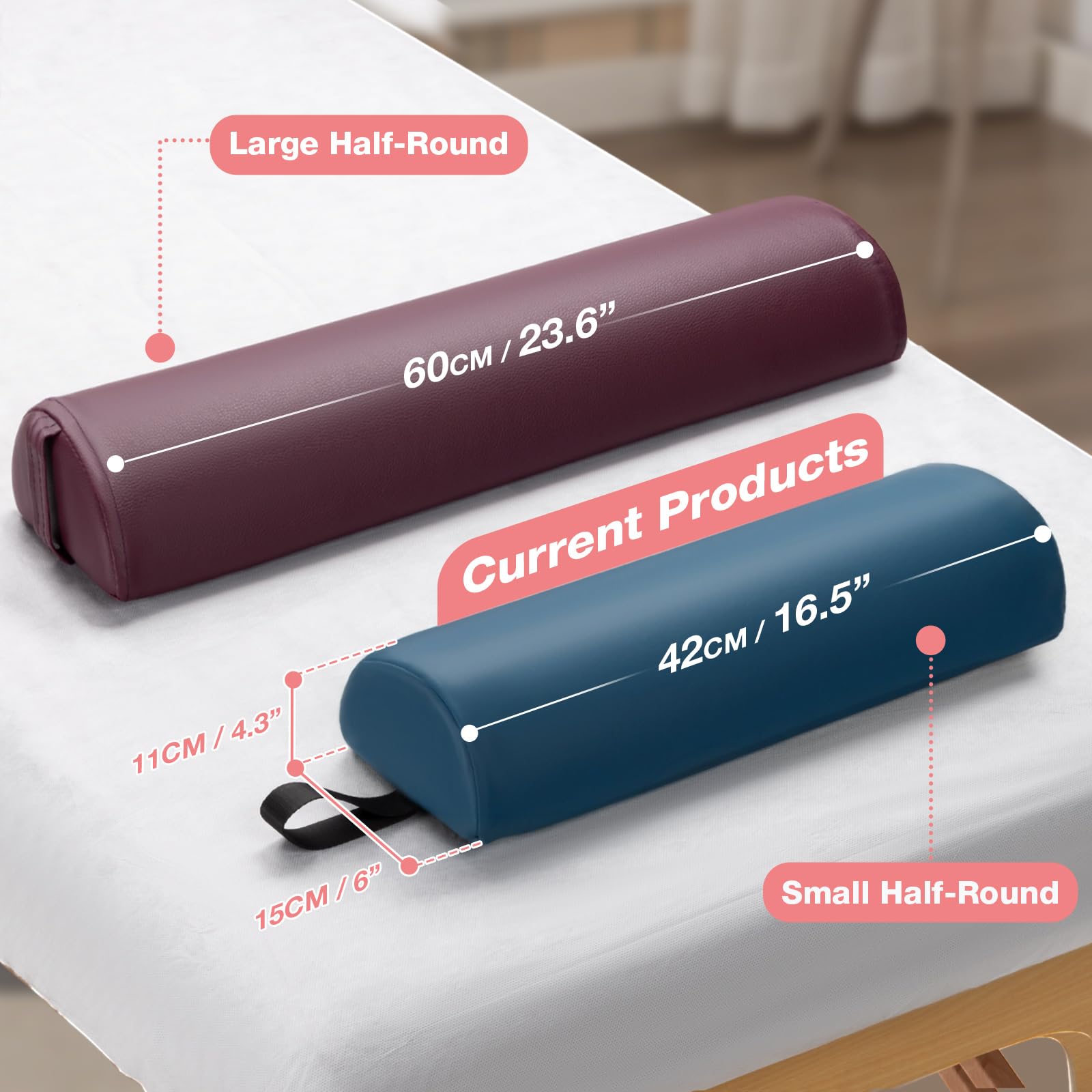 Almohada Noverlife Medio Redondo 14 x 6 x 3 Pulgadas con Asa de Correa de Cuero Sintético