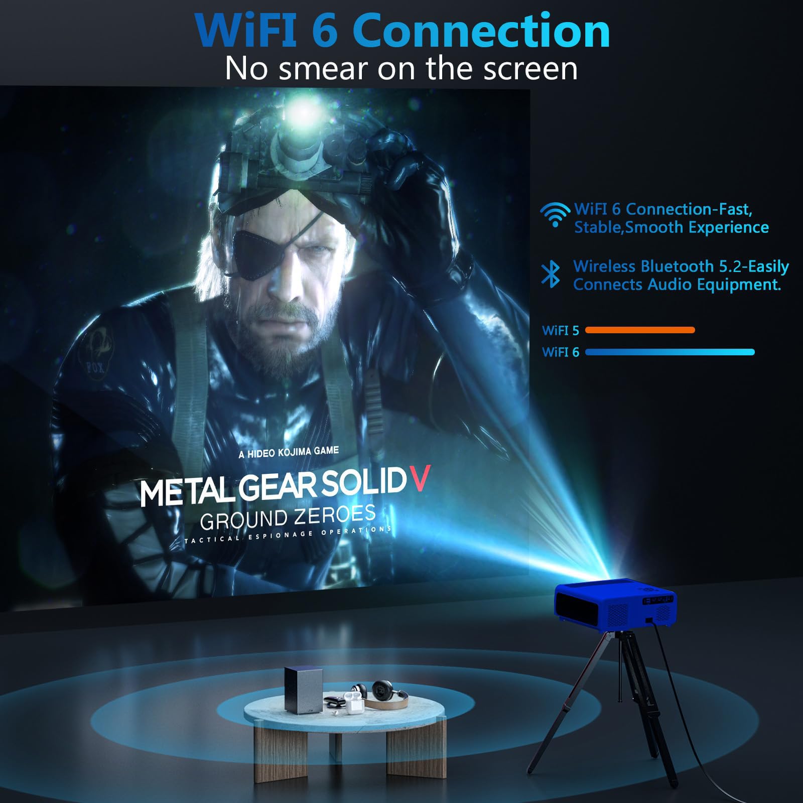 Proyector 4K XNoogo Exterior Negro con WiFi 6 y Bluetooth 5.2