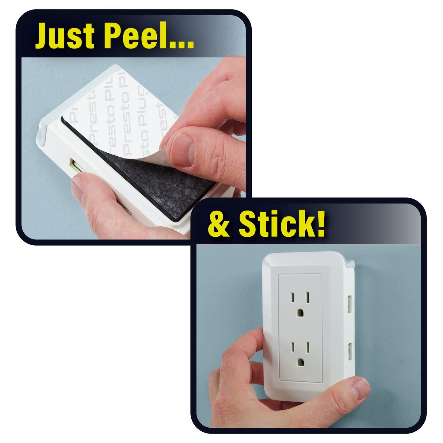 Ontel - Extensor de Enchufe Presto para reubicar Tomas de Corriente inalcanzables, Cable de 4 pies, se adhiere fácilmente en la Pared, Proporciona protección contra sobretensiones, 2 Salidas de CA, 2