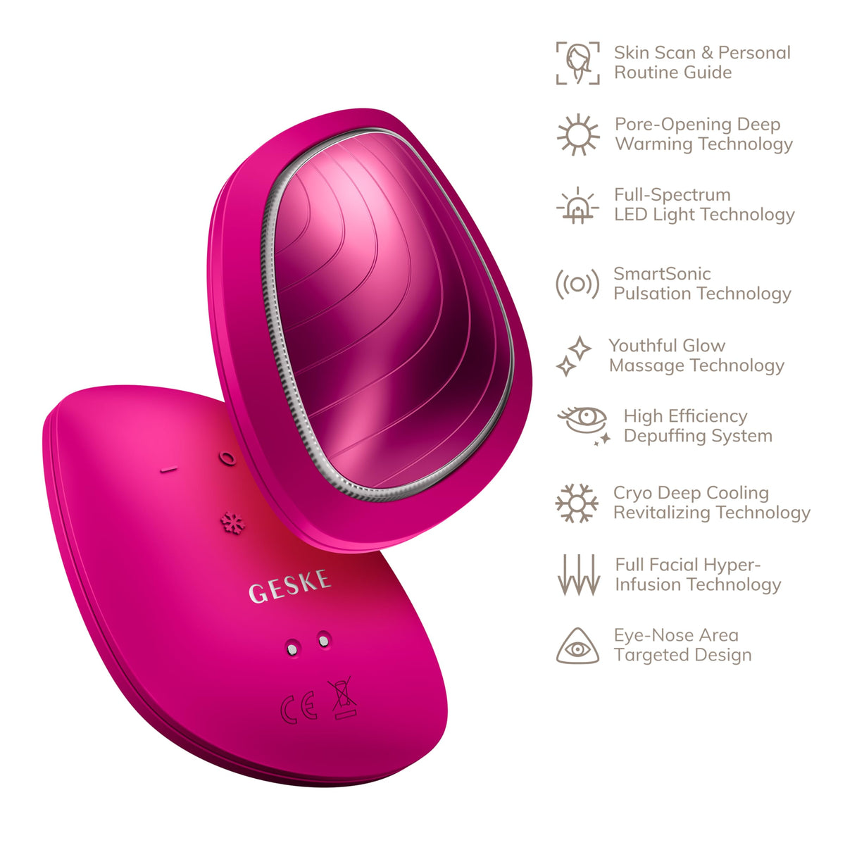 GESKE | SmartAppGuided™ Sonic Warm & Cool Mask | 9 en 1 | Máscara facial LED de belleza | Espectro LED completo y terapia de luz roja | Calor/frío | Mayor absorción de productosl | masajeador facial