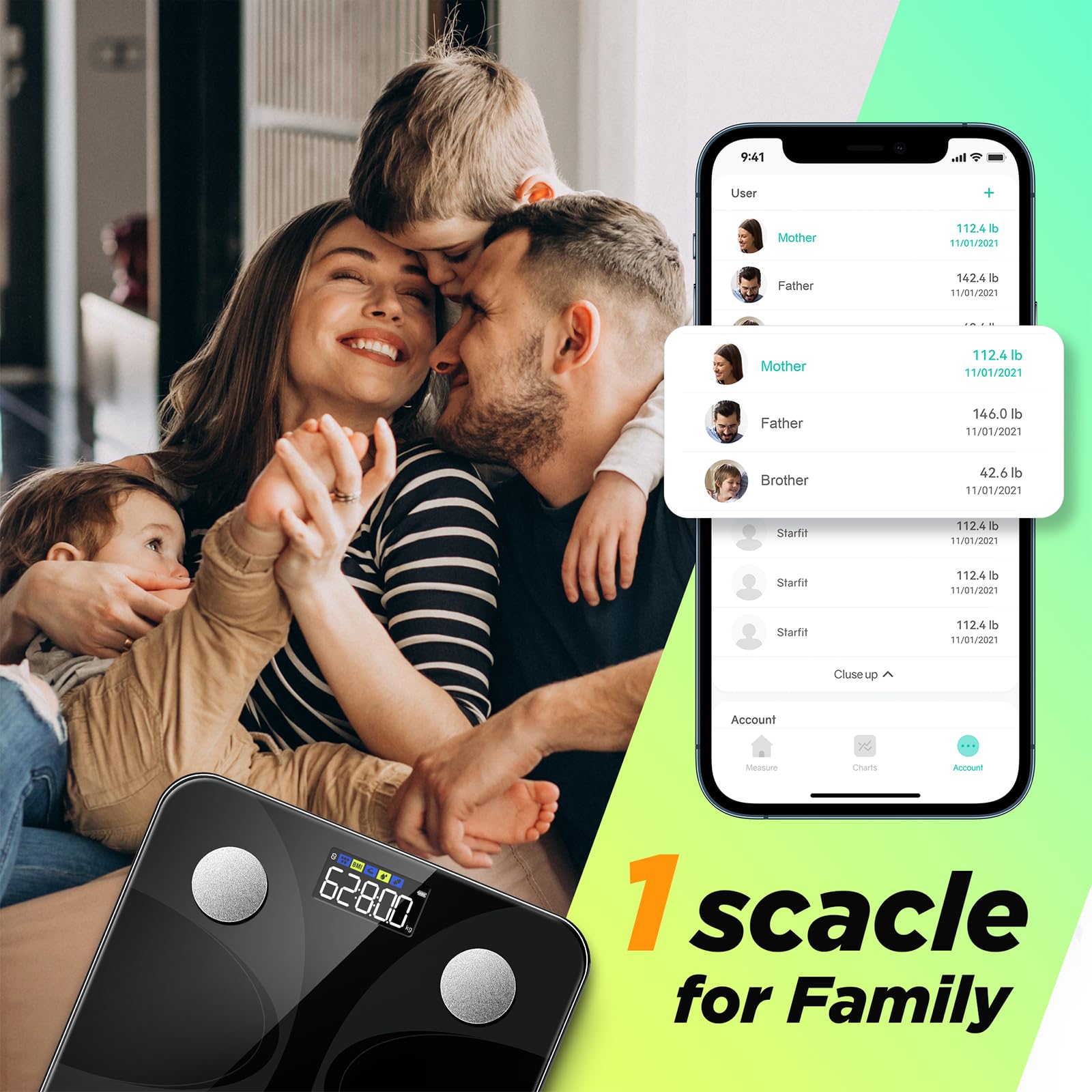 Báscula Inteligente RUNSTAR Negro Alta Precisión con Visualización LED para Análisis Corporal en Baño