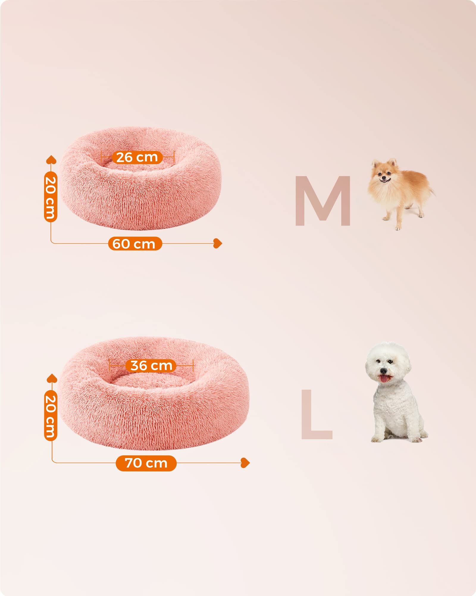 Cama de Perros Feandrea Rosa con Cojín Central Extraíble y Lavable