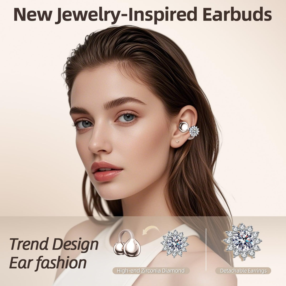 Auriculares Inalámbricos xzqioue Inspirados en la Joyería Rosados para Mujer