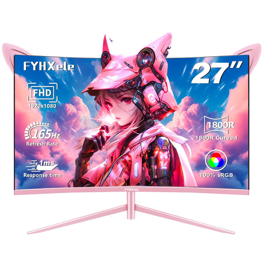 FYHXele Monitor para juegos de 27 pulgadas, monitor para juegos curvado 1800R, FHD-1920X1080P, 165Hz, 1ms, FreeSync/G-Sync, monitor de PC ultraancho, HDMI/DisplayPort/USB Vesa/monitor de computadora