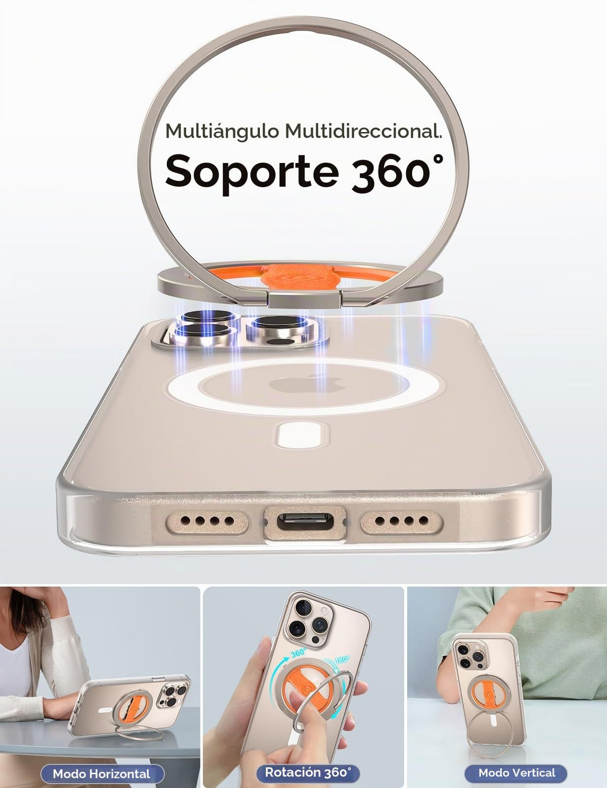 Soporte de Agarre para Teléfono EWA MagOne Oro Naranja tercera Generación con Correa para Dedos y Soporte Magnético Extraíble