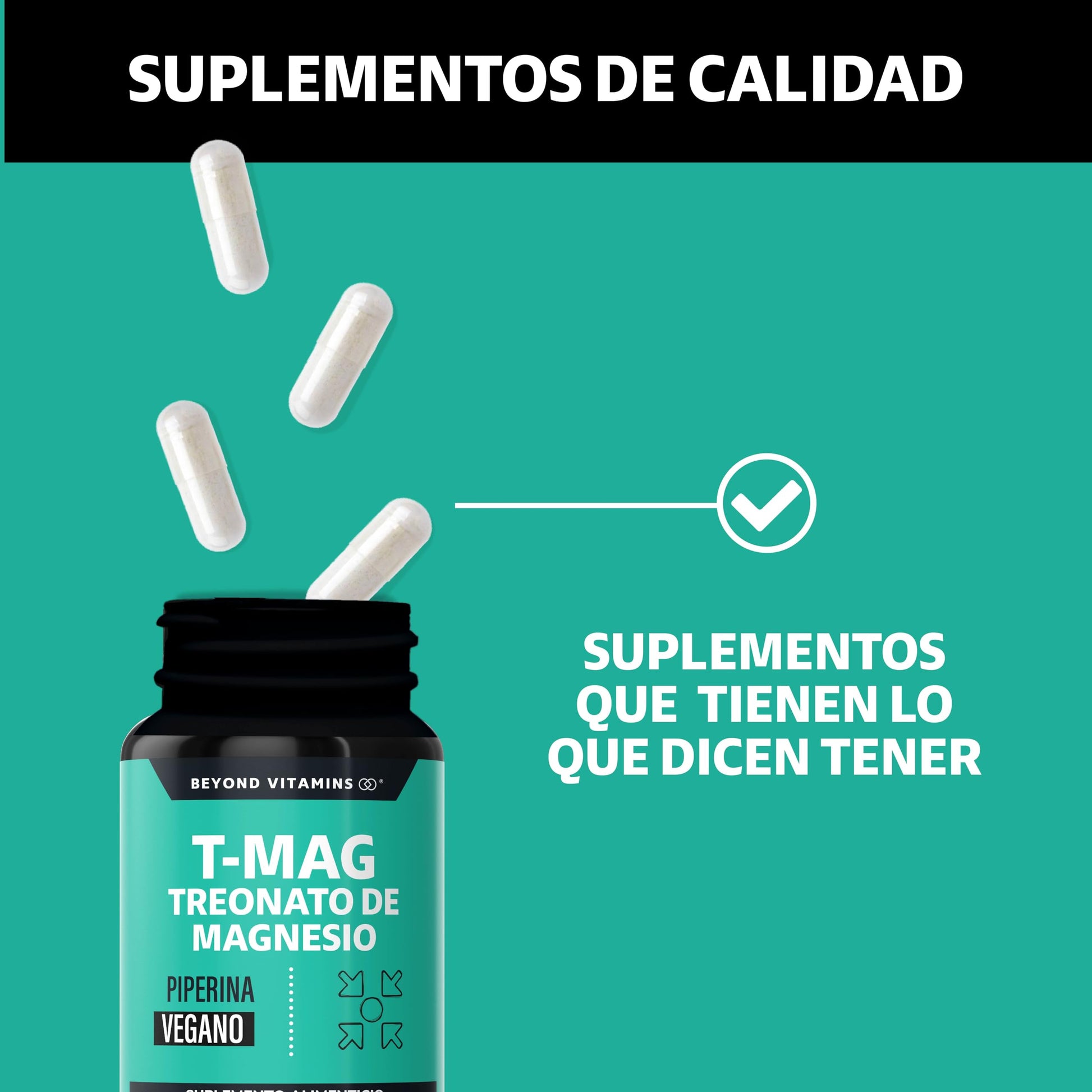 Suplemento Alimenticio Vegano Beyond Vitamins Magnesio L-Treonato Alta Absorción 60 Cápsulas