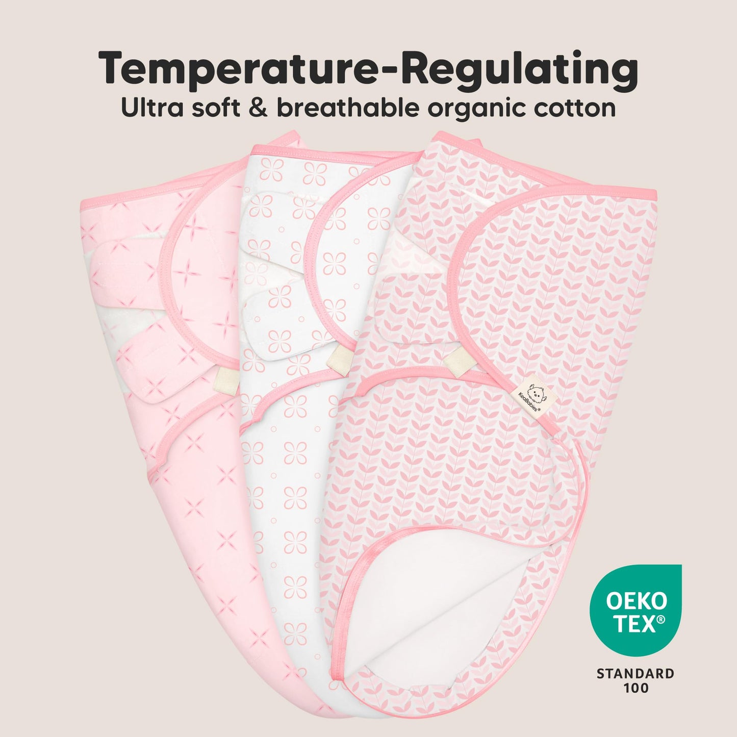 KeaBabies Sacos de Dormir para bebé con Cierre, Paquete de 3 pañales para recién Nacidos de 0 a 3 Meses, bebés, niñas, niños, Saco de Dormir Suave y Duradero, Manta de pañales fácil de Cambiar (Flor)