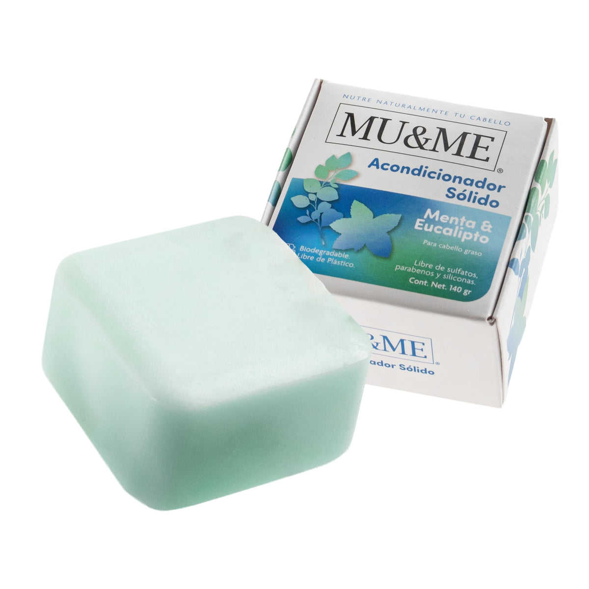 MU&ME Acondicionador Solido para el Crecimiento y Contol Caída - Acondicionador Sin Sulfatos y Parabenos con Menta & Eucalipto para el Cabello - Hecho en Mexico (Menta & Eucalipto) (140gr)