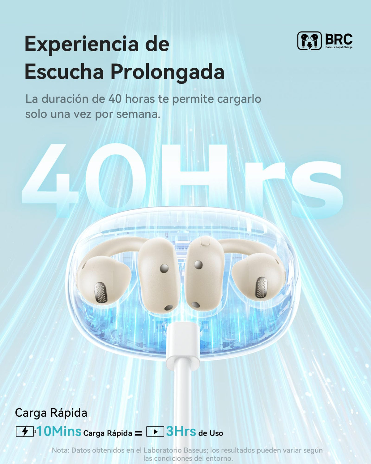 Audífonos Abiertos Baseus Blanco Clip-On con SuperBass y Carga Rápida