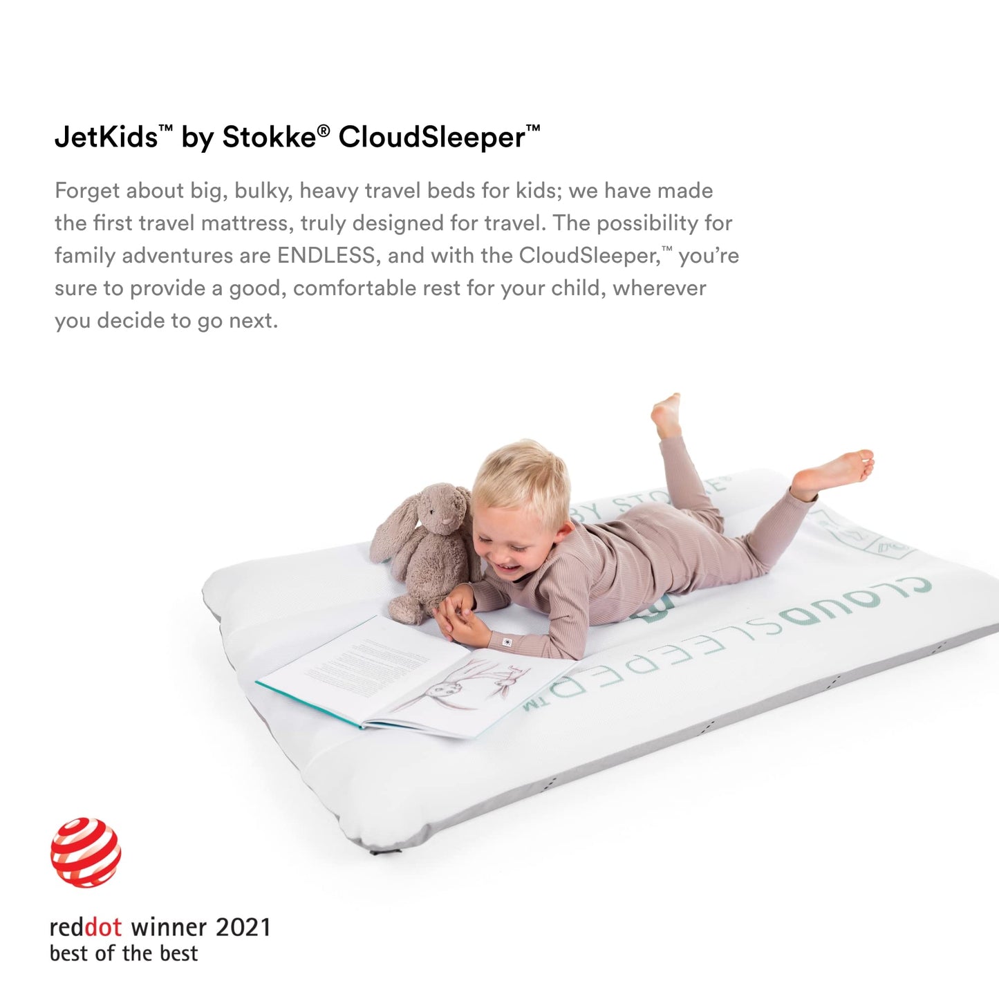 Stokke JetKids by CloudSleeper - Cama Hinchable de Viaje para niños - con Bomba de Aire integrada, Funda de Malla Transpirable y Protectores - Fácil de Limpiar - A Partir de los 3 años