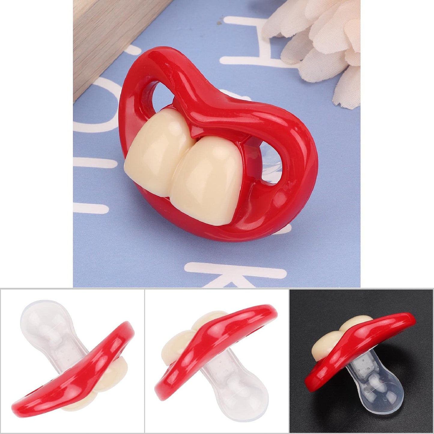 Alomejor Chupete de Bebé, Chupete Divertido Lindo Chupete Chupete Anti de Silicona Chupete de una Pieza para Bebés(4 Dos Dientes)