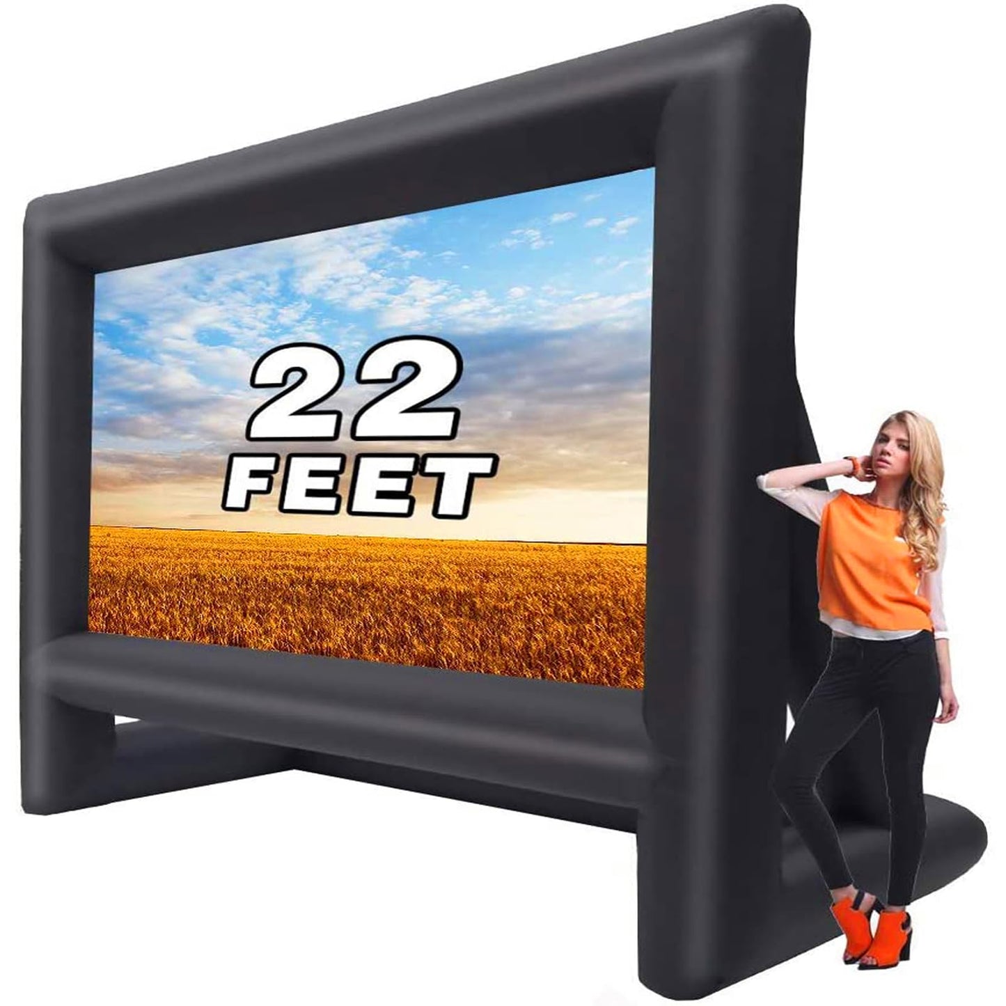 GYUEM - Pantalla de proyección de 22 pies – Pantallas de Cine inflables para Exteriores e Interiores, Ideal para Fiestas al Aire Libre y diversión en el Patio Trasero