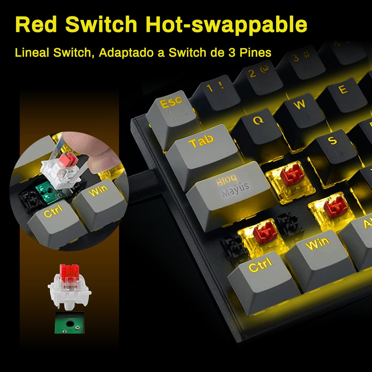 Teclado Mecánico TERPORT Z11 Amarillo Compacto 60% Gaming Alámbrico Anti-Ghosting