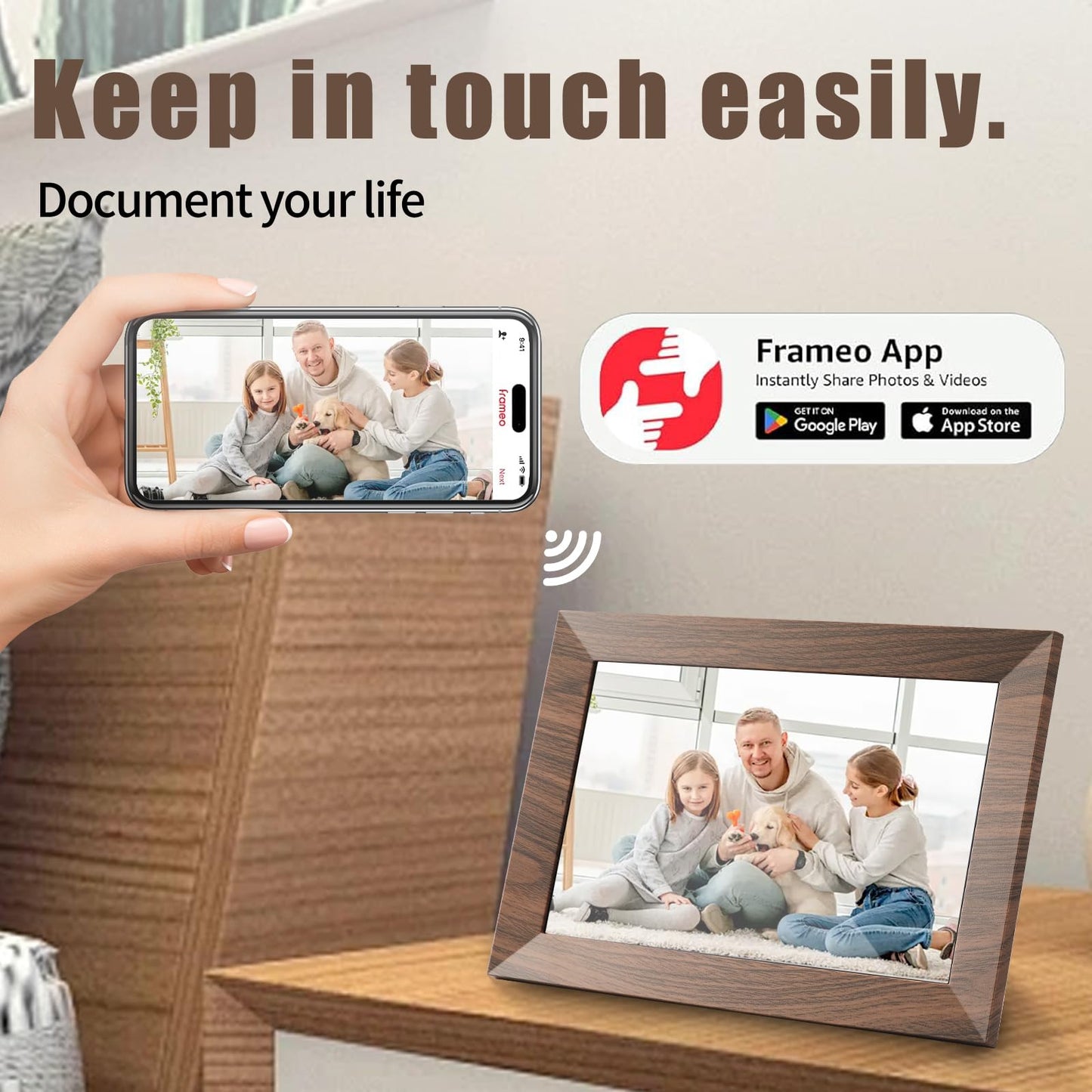 Flyzuni Marco de fotos digital de 10.1 pulgadas con almacenamiento de 32 GB, marco de fotos digital WiFi, visualización táctil IPS de 1280 x 800, rotación automática, montaje en pared, compartir