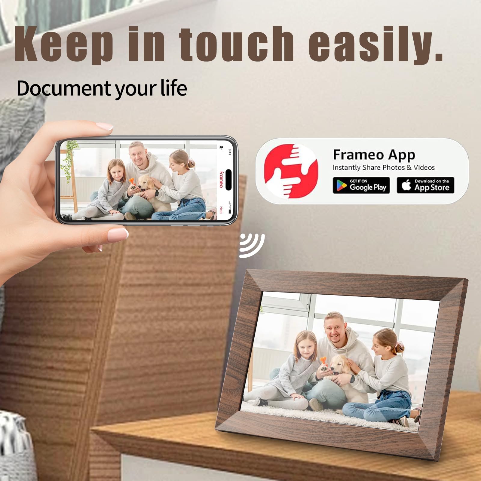 Flyzuni Marco de fotos digital de 10.1 pulgadas con almacenamiento de 32 GB, marco de fotos digital WiFi, visualización táctil IPS de 1280 x 800, rotación automática, montaje en pared, compartir