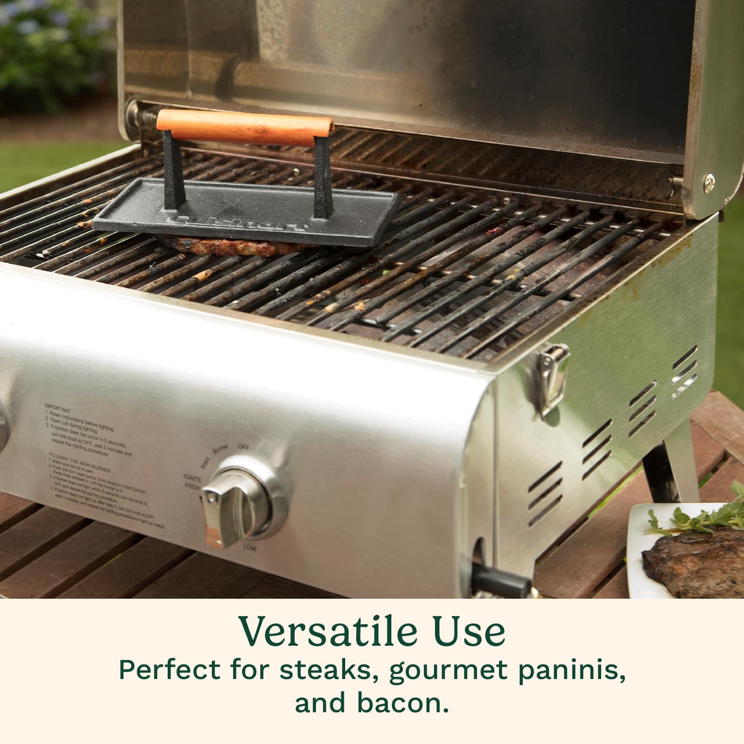 Cuisinart CGPR-221 Cast Iron Grill Press (Wood Handle), Weighs 2.8-pounds