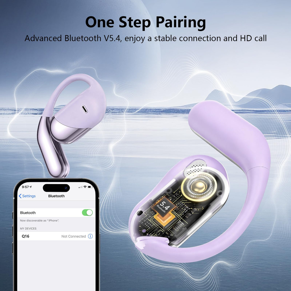 Auriculares Abiertos Aurotlu Negro Conducción Ósea Earhook Bluetooth 5.4 Pantalla LED para Ciclismo y Oficina