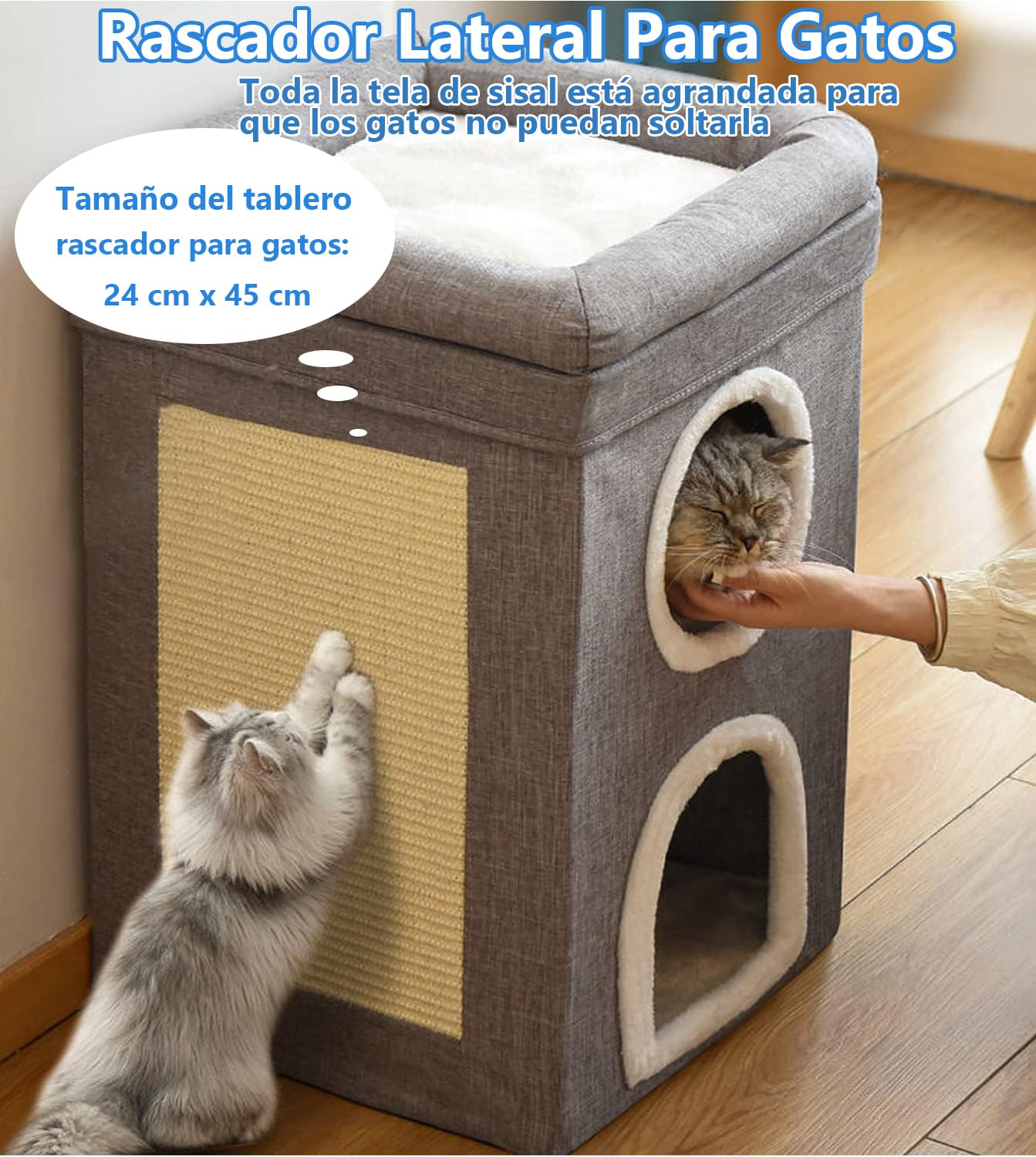 SDRO Cama para Gatos, 3 Niveles Nido para Gatos Plegable Nido para Gatos de Interior Viene con 2 Cojines Extraíbles y Rascador Agujeros para Gatitos, Gatos Grandes, Apartamentos para Mascotas(A)