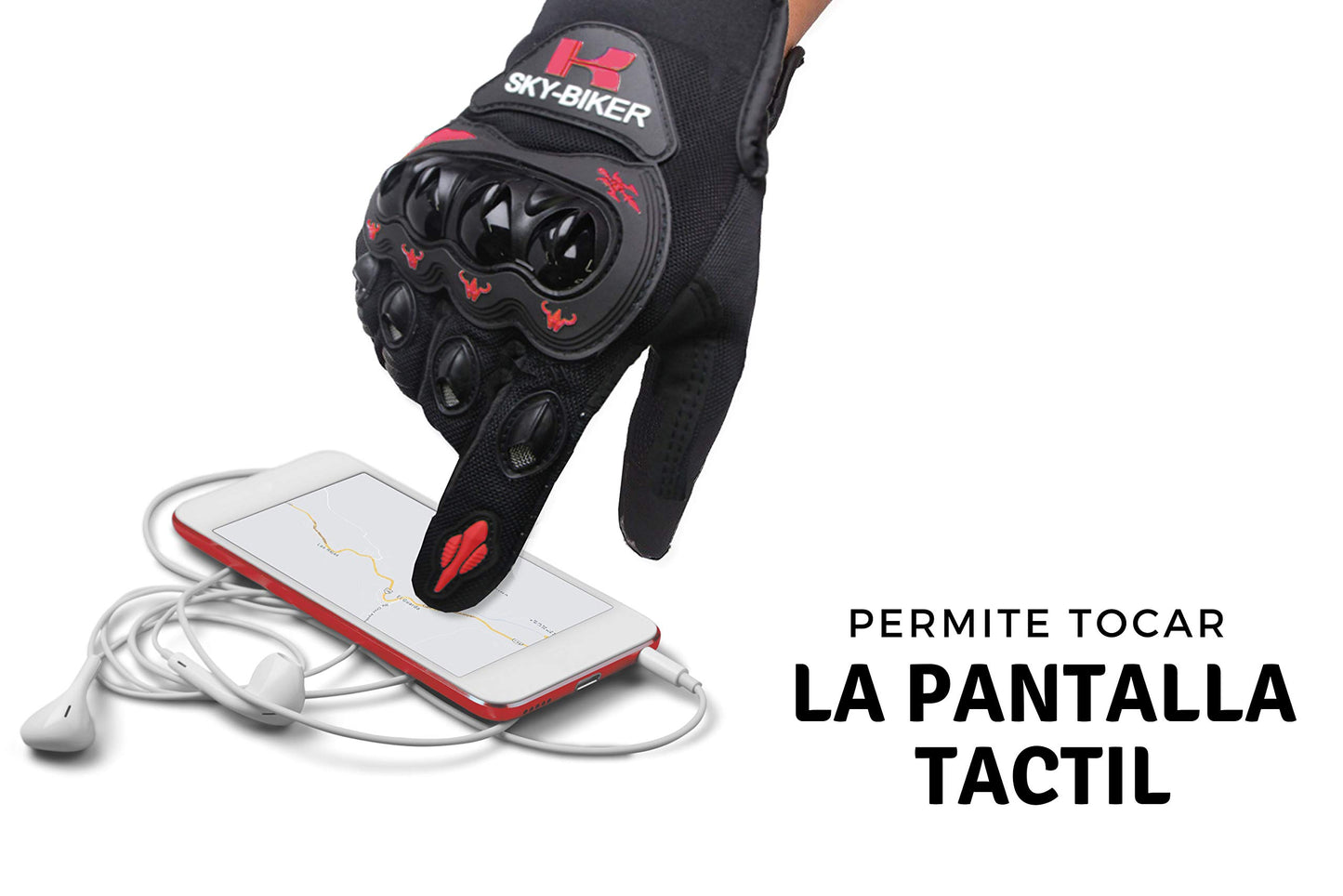 Hanylish Guantes para Motociclista, Antideslizante, Cómodos y Ligeros para Hombre y Mujer, Protección Completa con Sensores Táctiles, Accesorios para Moto, Bicicleta y Senderismo (Negro - Rojo, L)