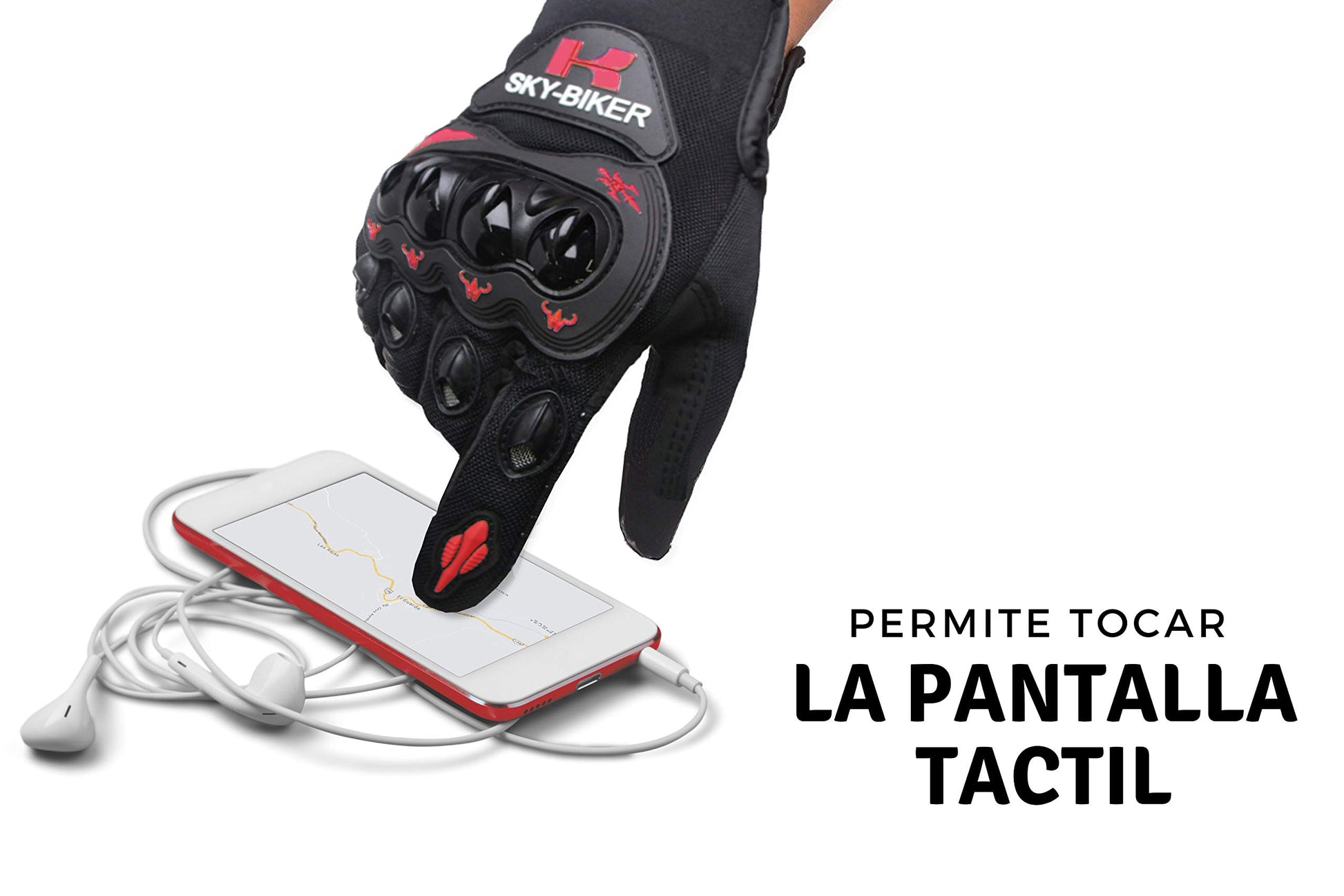 Hanylish Guantes para Motociclista, Antideslizante, Cómodos y Ligeros para Hombre y Mujer, Protección Completa con Sensores Táctiles, Accesorios para Moto, Bicicleta y Senderismo (Negro - Rojo, L)