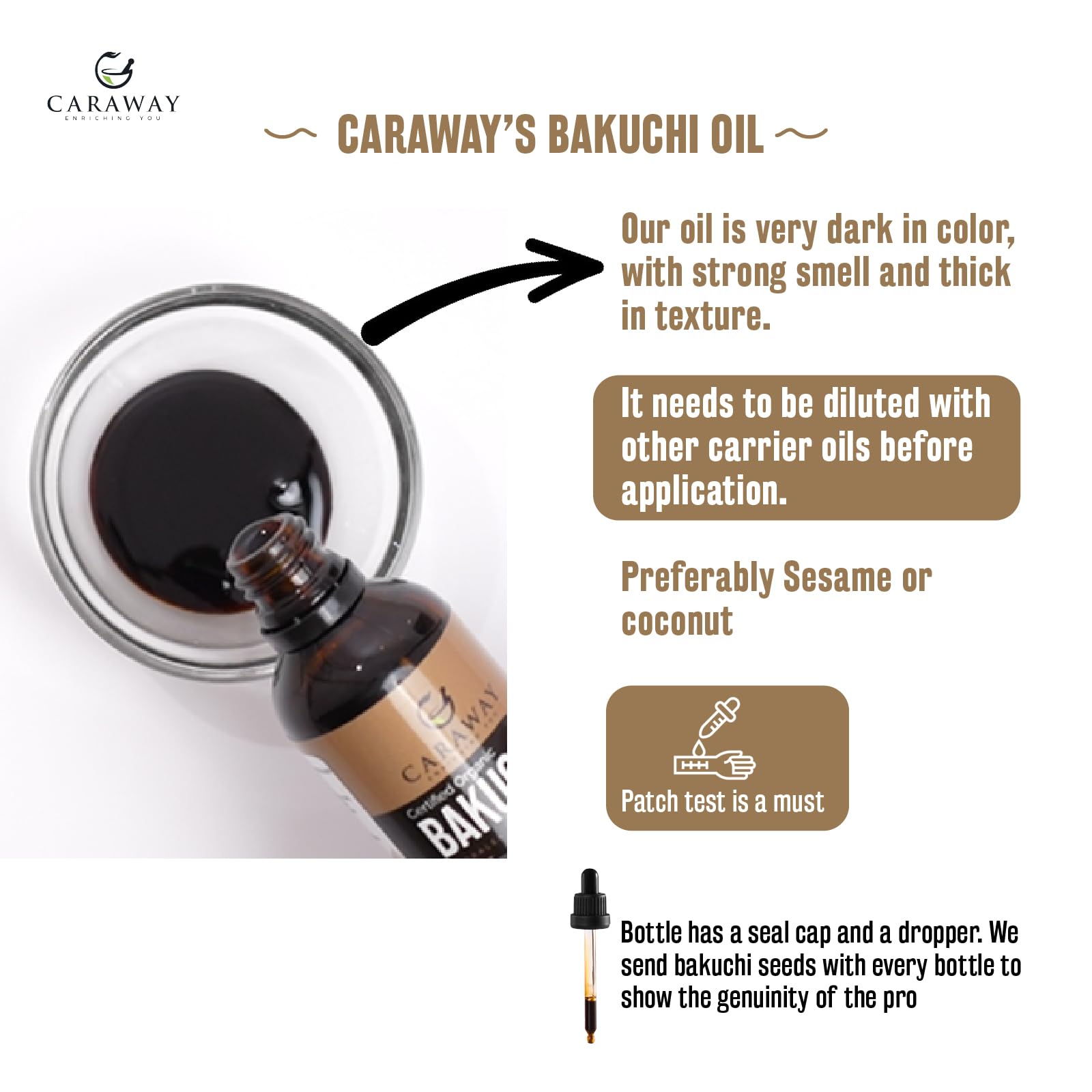 CARAWAY Aceite de Bakuchiol - 50 Ml | Extracto de Co2 Súper Crítico | Origen Indio