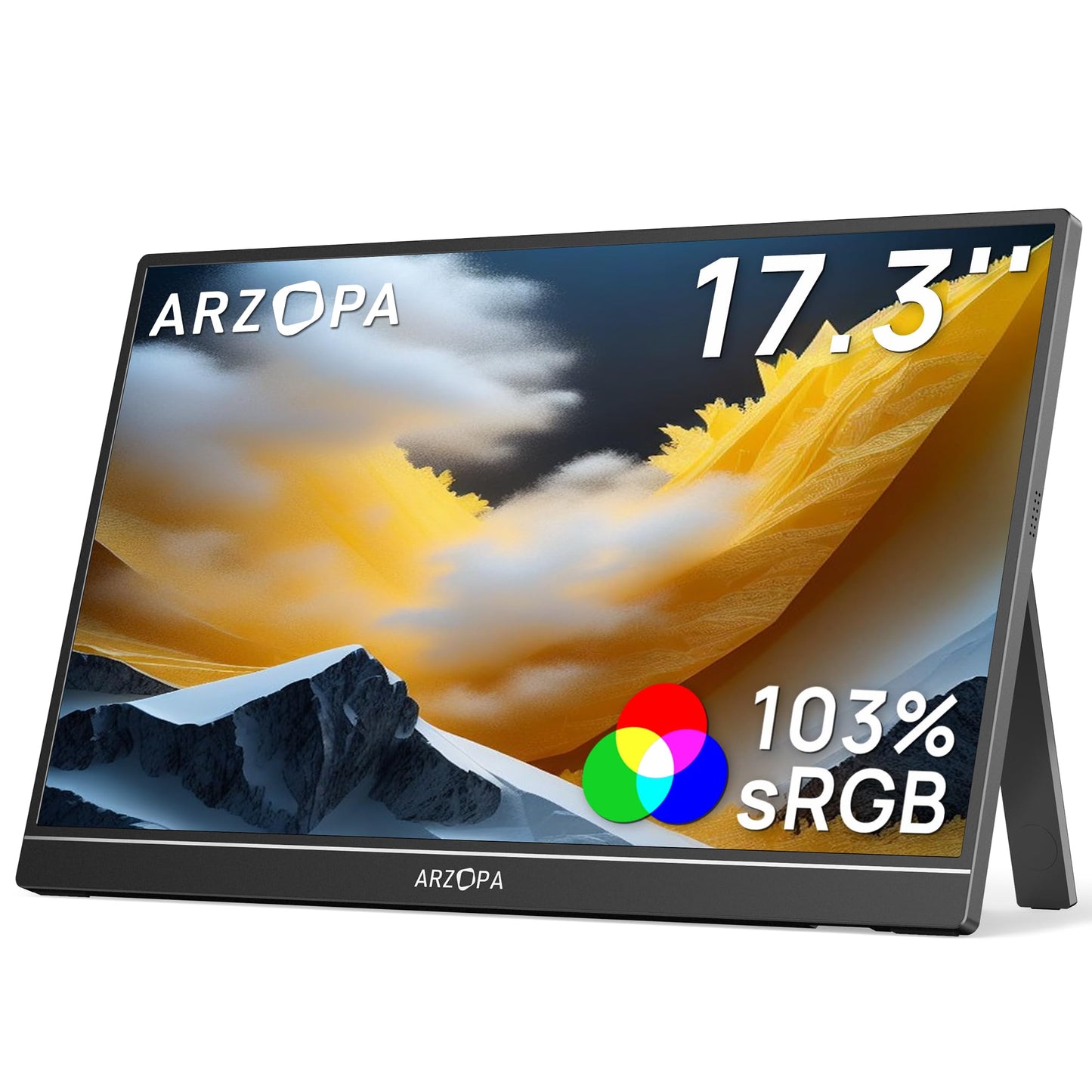 ARZOPA Monitor Portátil 17.3", 1080P FHD 103% sRGB IPS Monitor Portátil Monitor Gaming Soporte Integrado HDMI USB C Pantalla Externa con Altavoces Duales para PC Mac Teléfono Xbox Switch PS5 - A1M