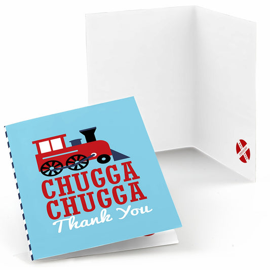 Big Dot of Happiness Railroad Party Crossing - Tren de vapor para fiesta de cumpleaños o baby shower tarjetas de agradecimiento (8 unidades)
