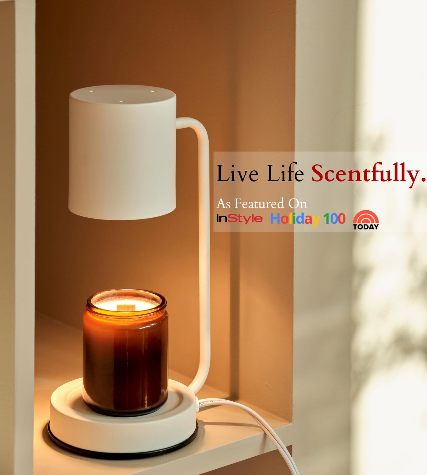 Cozyberry® Querencia - Lámpara calentadora de velas, compatible con Yankee Candle grande, metal, 110-120 V, difusor de velas regulable, tamaño pequeño y grande (blanco)